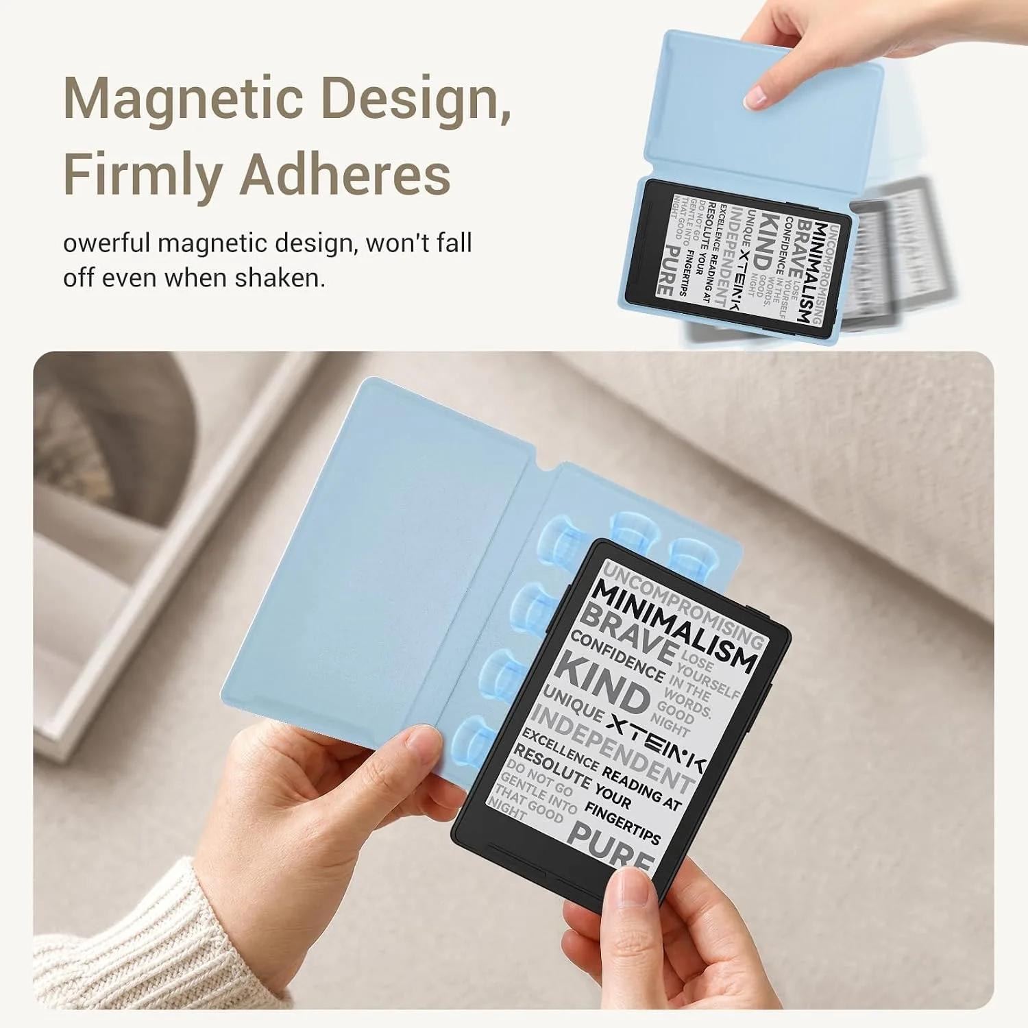 CoBak Magnetic Case for XTEINK X3 eBook Reader, 3.7" Ultra-Lightweight PU Leather Cover(Sky Blue)