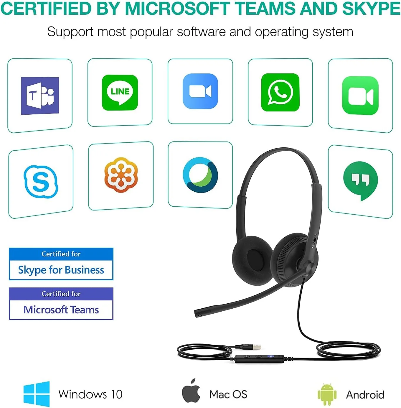 Yealink UH34 USB Headset with Mic,Stereo Wired Headphones with Noise Cancelling Microphone,Professional Work Headset VoIP Phone PC Computer Call Center Office(Ultra Light) (Pack of 2)