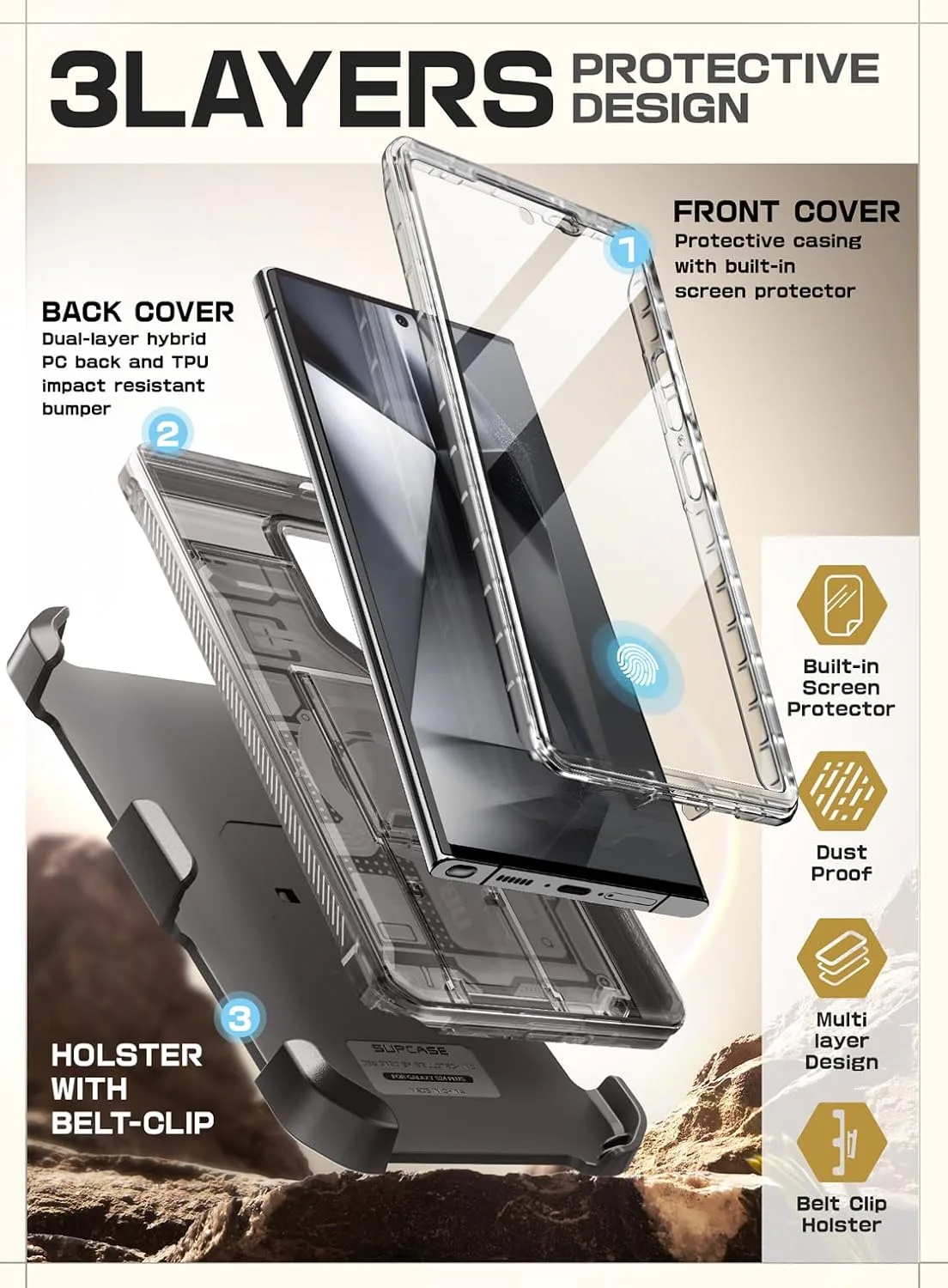 SUPCASE for Galaxy S24 Ultra Case with Built-in Screen Protector, Frost
