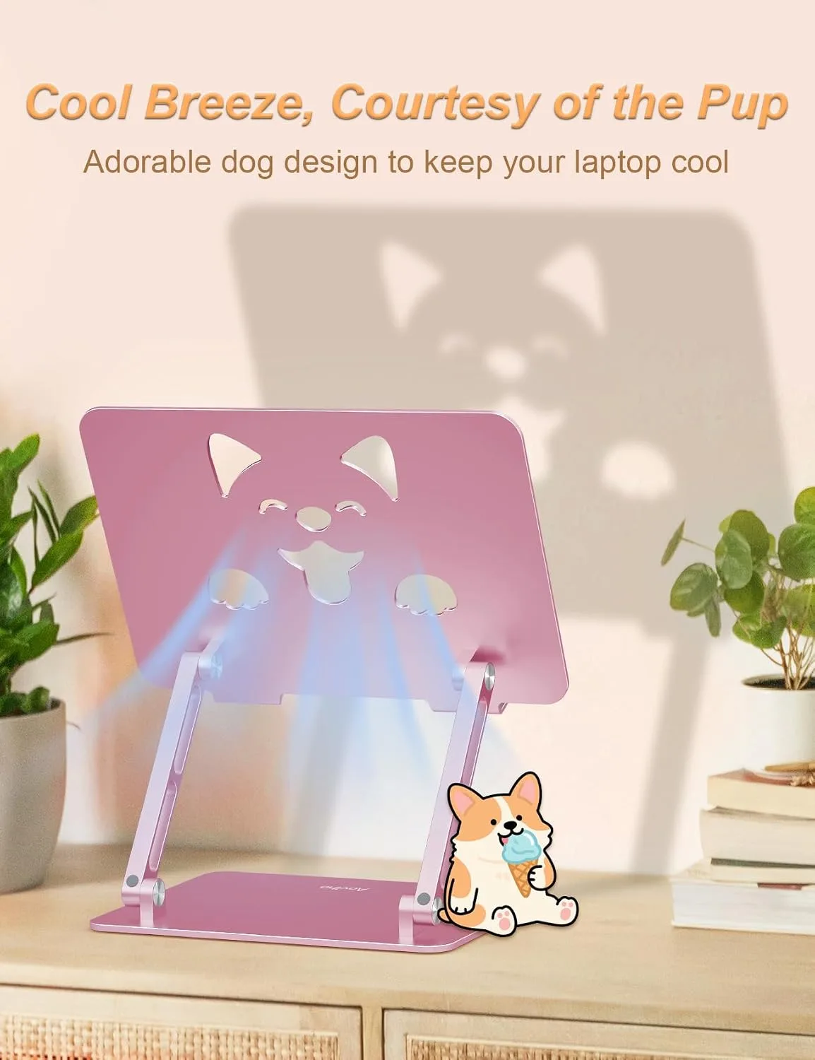 Aoviho Aluminum Laptop Stand for Desk Fit for All 10"-17.3" Laptops, Pink