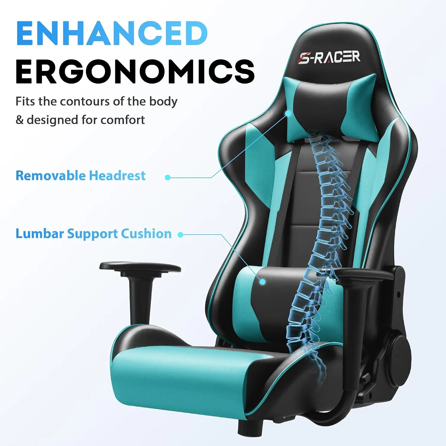 Homall Gaming Chair, Office Chair High Back Computer Chair Leather Desk Chair Racing Executive Ergonomic Adjustable Swivel Task Chair with Headrest and Lumbar Support(Cyan)