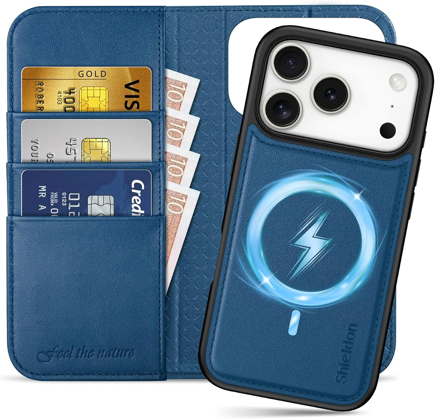 SHIELDON Detachable Case Wallet for iPhone 18 Pro/17 Pro 6.3", Royal Blue