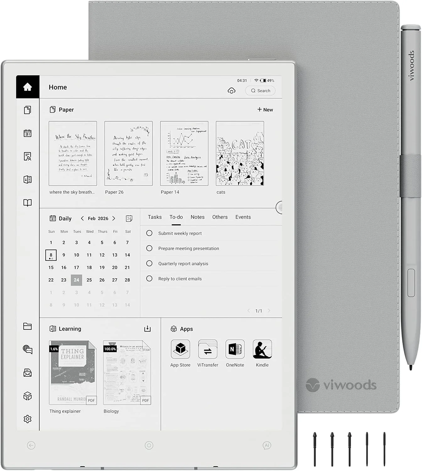 VIWOODS AiPaper Mini 8.2" AI E Ink Tablet, Digital Notebook Bundle with Pen
