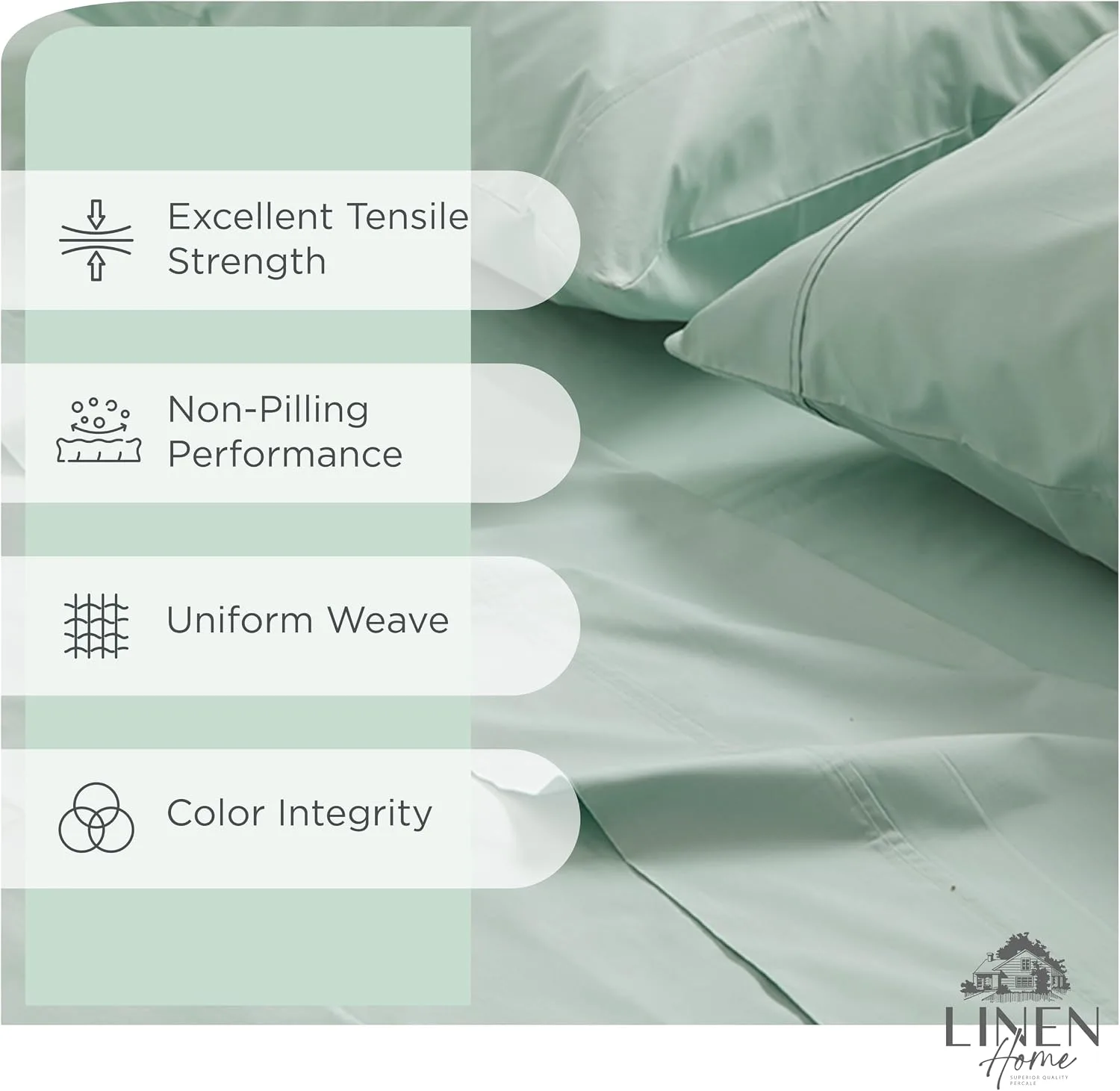 Linen Home 100% Cotton Percale King Sheets, 4 Pc Cooling Set - Pastel Turk