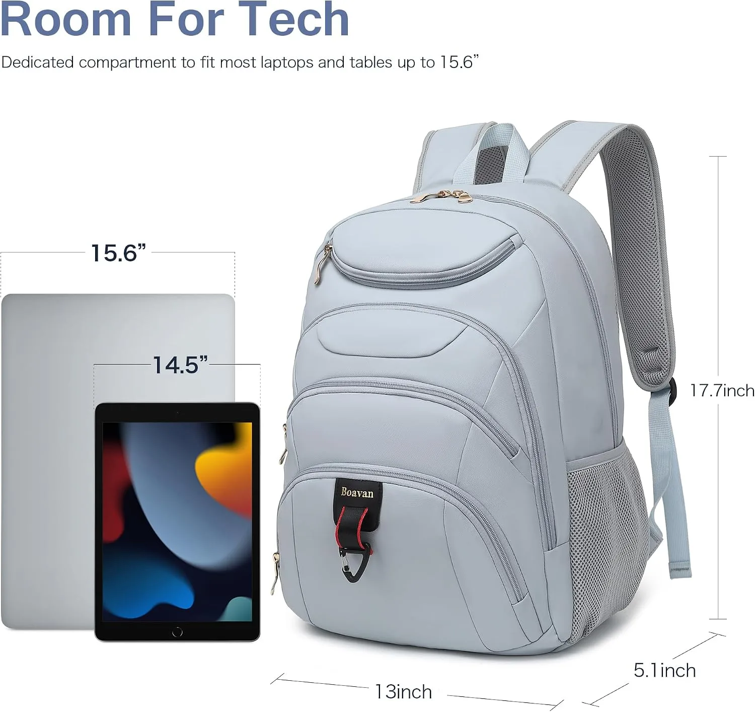 Boavan Laptop Backpack for women, 15.6 inch Laptop Bag with USB Port, Waterproof Travel Work Backpack Purse, Anti-Theft Teacher Nurse Doctor Casual Bookbags Office Business backpack，Blue