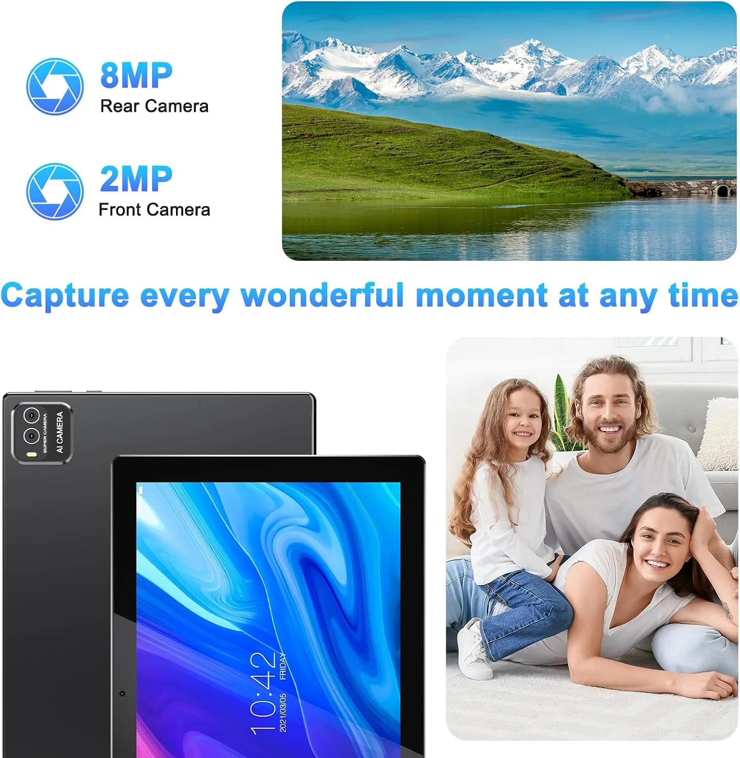 10 Inch Tablet Android Tablets 64GB 12GB RAM 10" Android Tablet Supports 1TB Expansion Dual Camera 6000mAh Long-lasting battery WiFi-6 Tableta 2 IN 1 Tablets with Bluetooth Mouse Case Stylus Keyboard