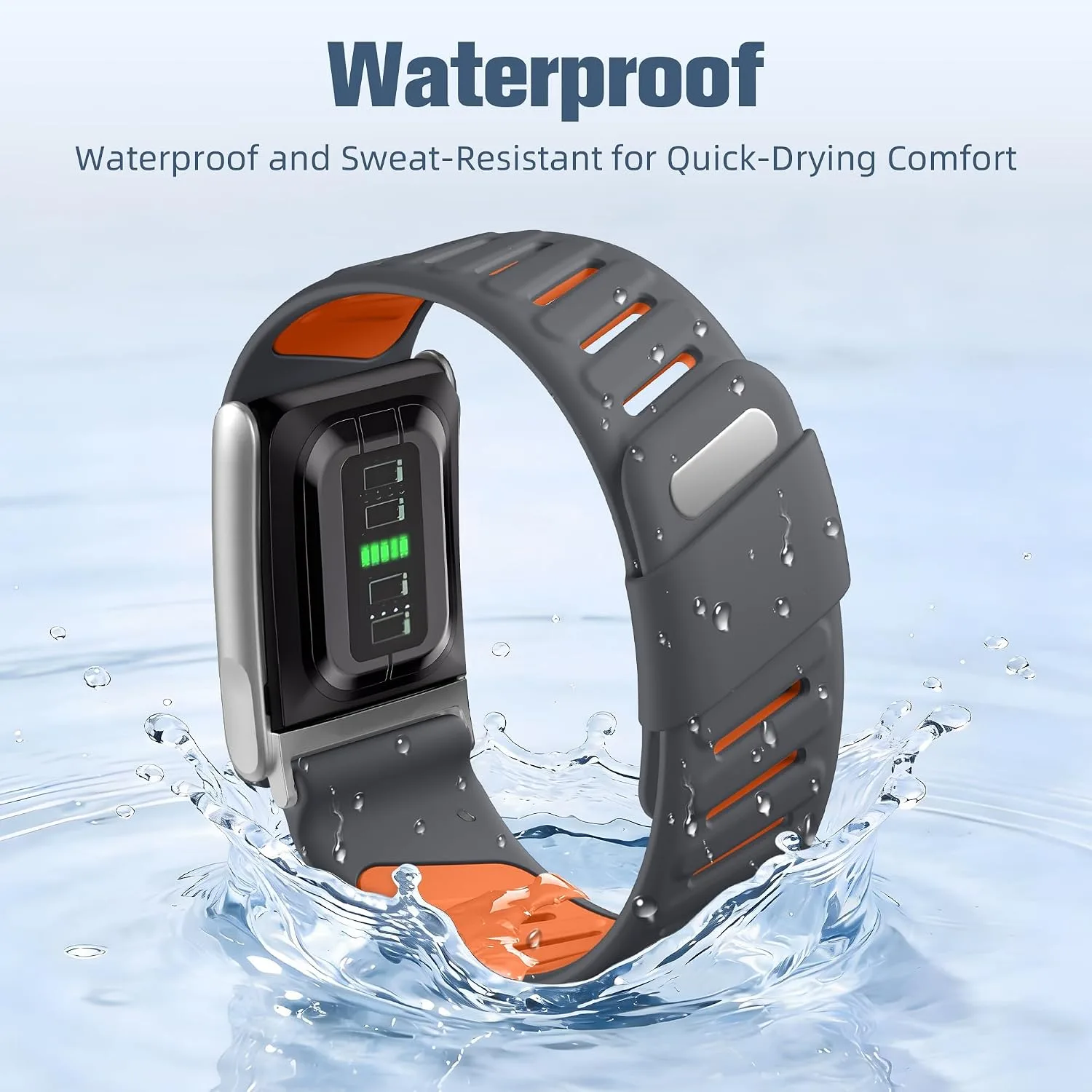 Getino Sport Band Compatible with Whoop 5.0 Bands One, Peak, Life MG, Breathable Waterproof Soft Silicone Adjustable Replacement Accessories Strap for Whoop Band 5.0 Women Men, Gray/Orange
