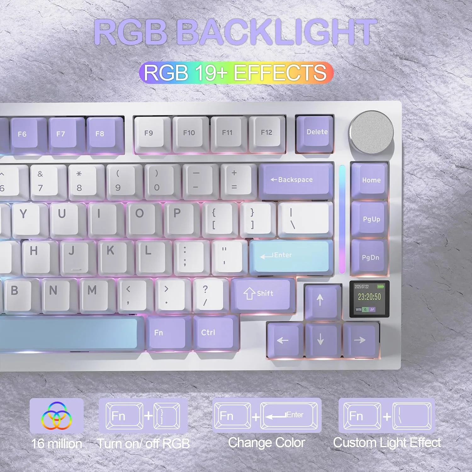 ATTACK SHARK X820 Ultra 75% Wireless Gaming Mechanical Keyboard Hot-Swappable Gasket Mount RGB Backlit BT/2.4G/Wired Custom Keyboard with Smart TFT Display&Knob QMK Driver-Starlight White&Gift Switch