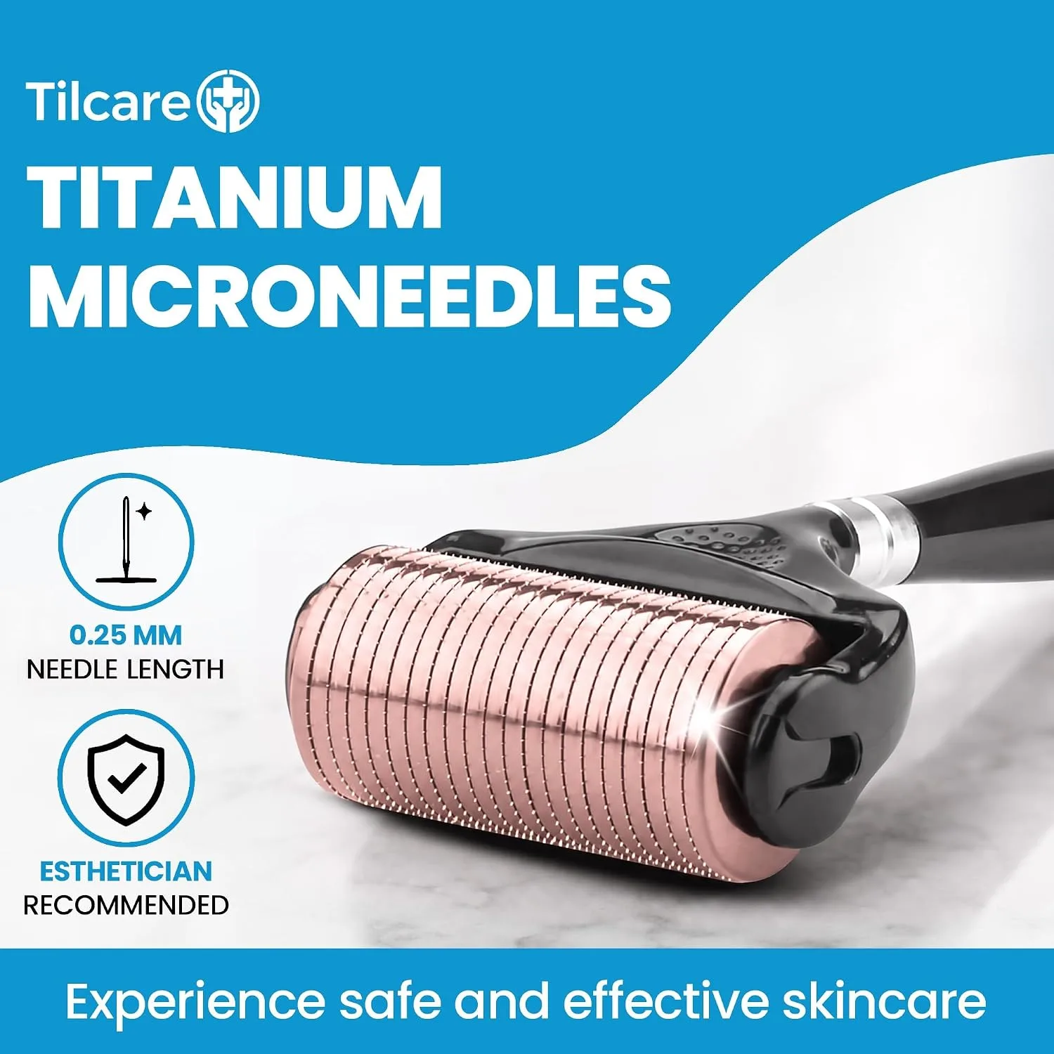 Wide Derma Roller for Face with Sterile 0.25mm Titanium Microneedles, Peach