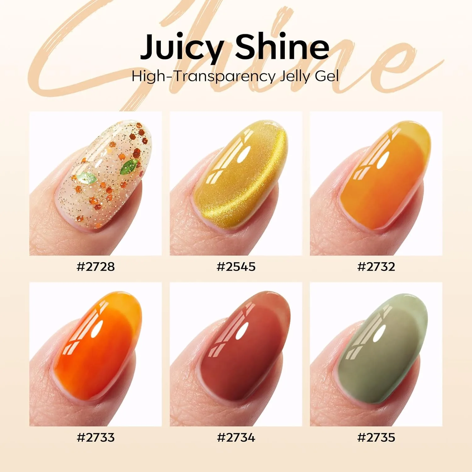 modelones Cat Eye Gel Nail Polish Set Jelly 6Colors Green Orange Yellow