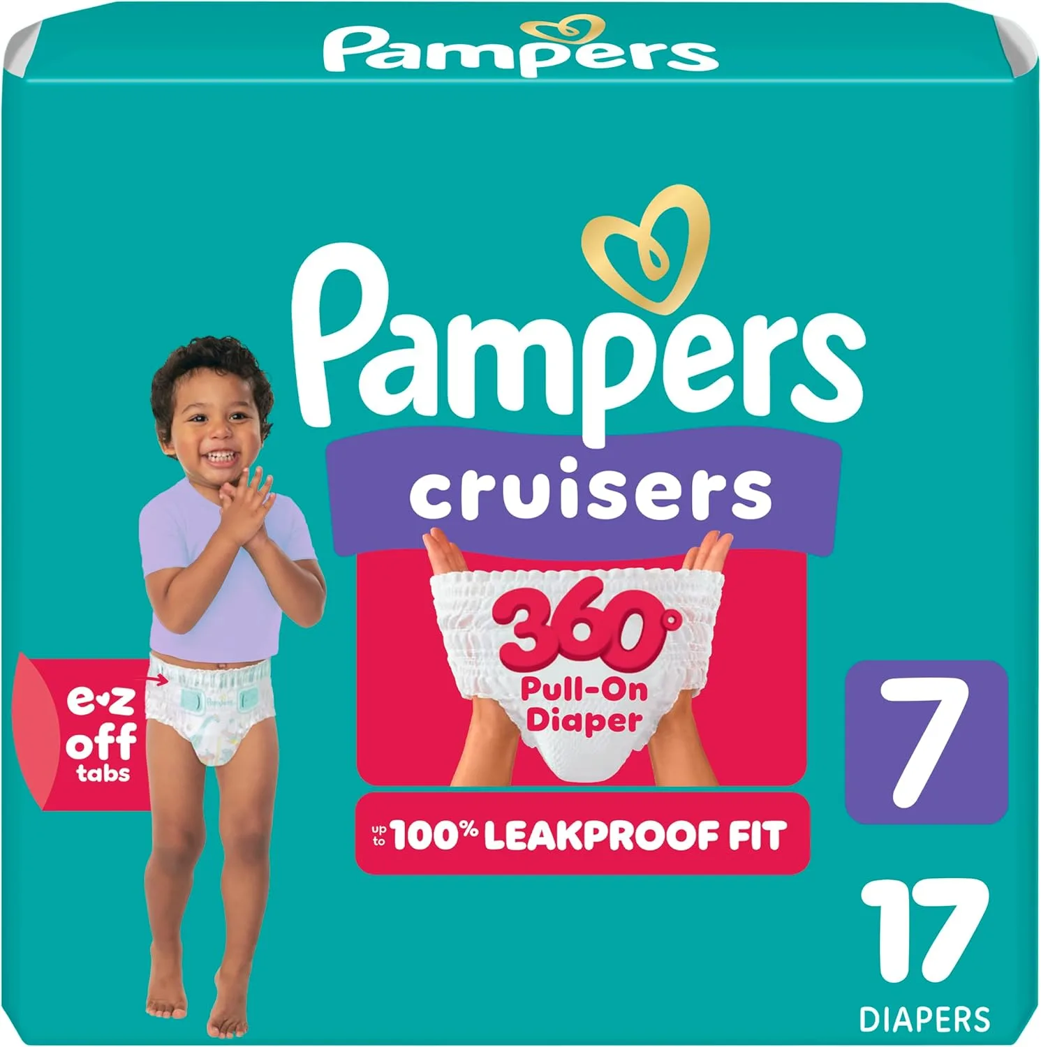 Pampers Diapers - Cruisers 360 - Size 7, 17 Count, up to 100% Leakproof Pull-On Diaper for Active Babies