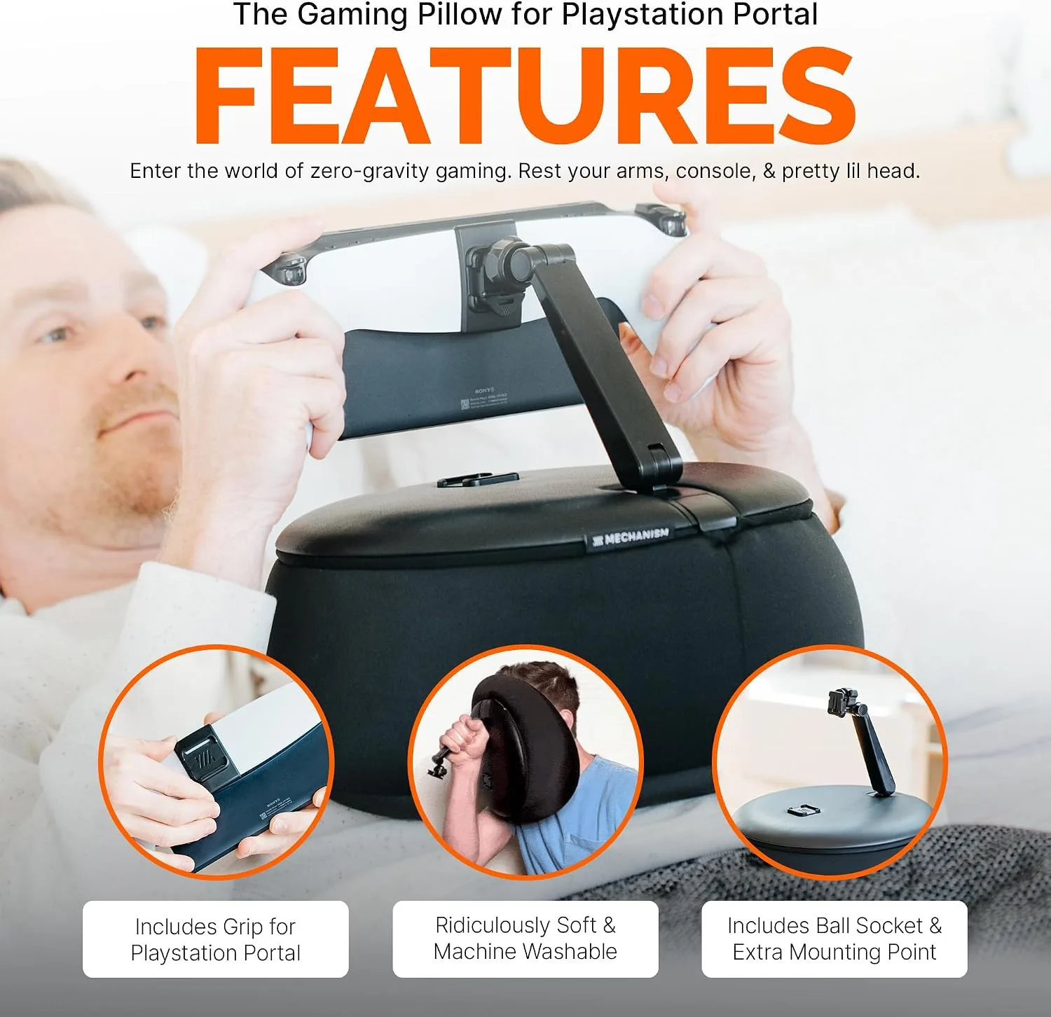 Mechanism Gaming Pillow for PlayStation Portal | Experience Zero Gravity Gaming with Our PlayStation Portal Accessories | Ridiculously Soft & Machine Washable Pillow for Gamers (Portalmate Grip)
