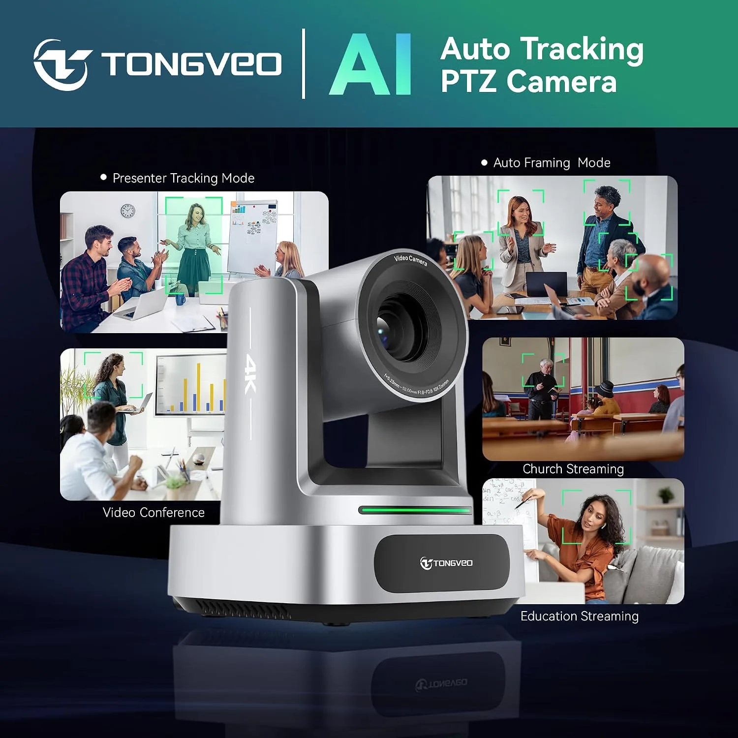 TONGVEO 4K AI 10X PTZ Conference Camera System＆ Bluetooth Speakerphone