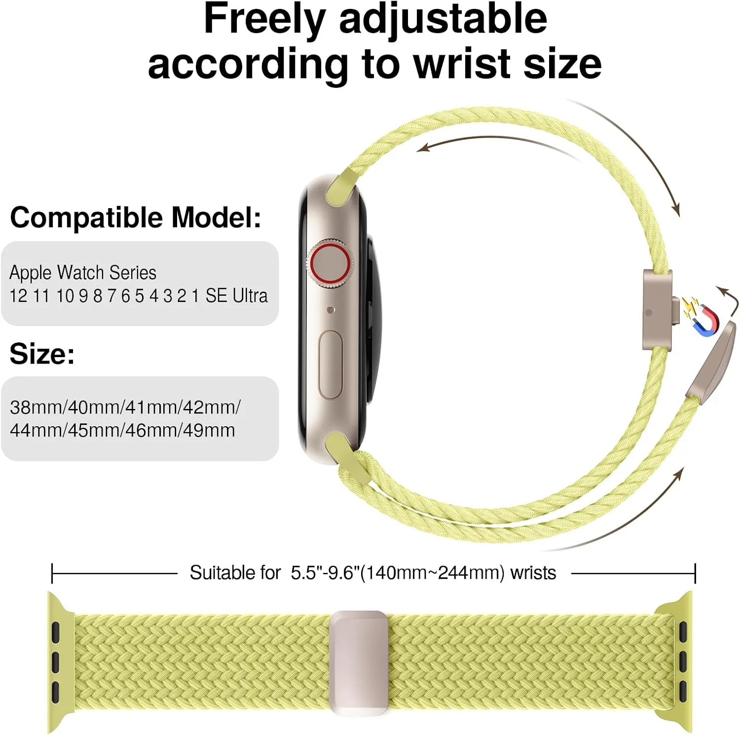 Braided Stretchy Magnetic Sport Band for Apple Watch Bands for Women Men