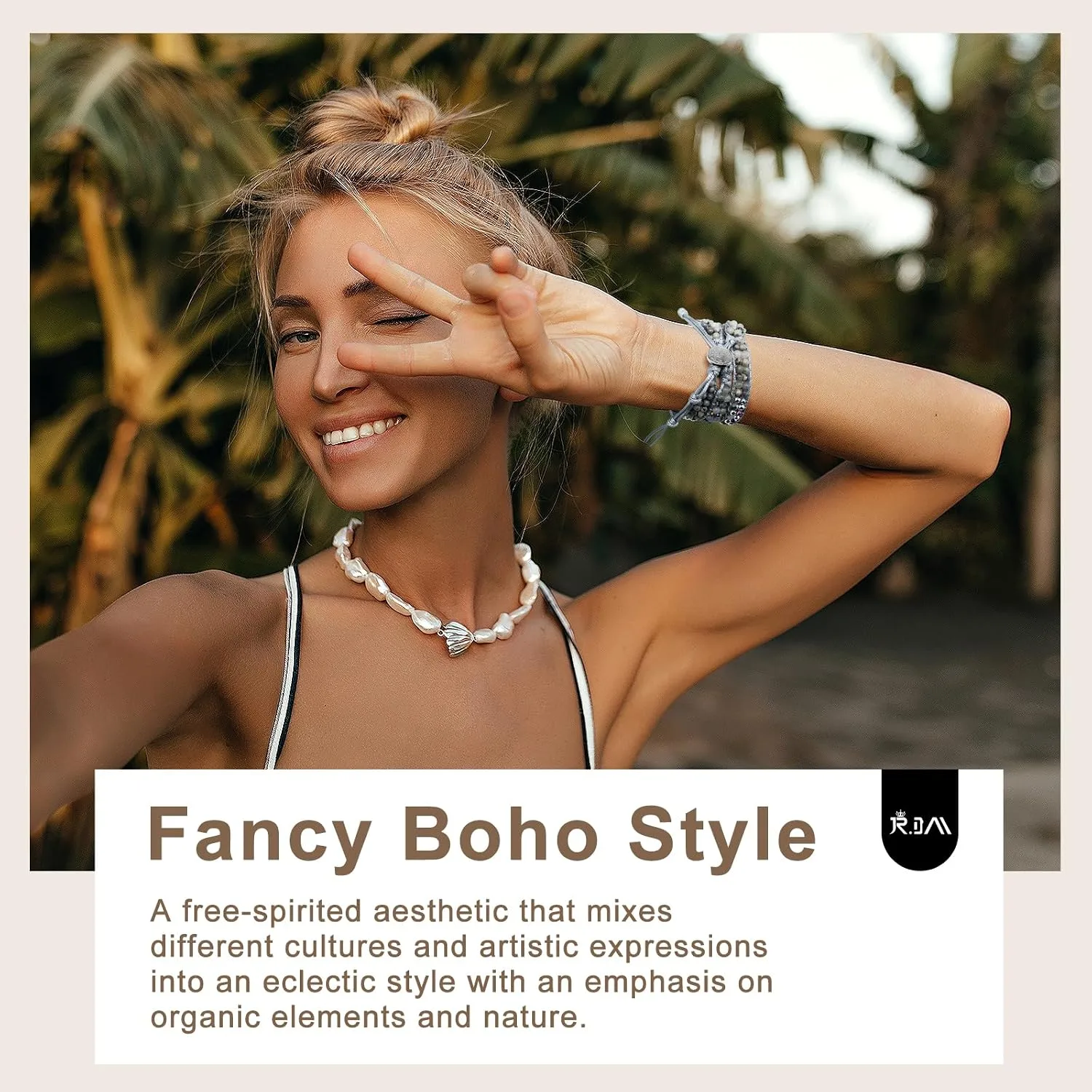 JR.DM Boho Beaded Handmade Braided Bracelet Band Women 20mm Compatible with Samsung Galaxy Watch 7/6/5/4/Active 2/4 Classic/6 Classic/5 Pro/FE 40mm 42mm 43mm 44mm 45mm 46mm 47mm