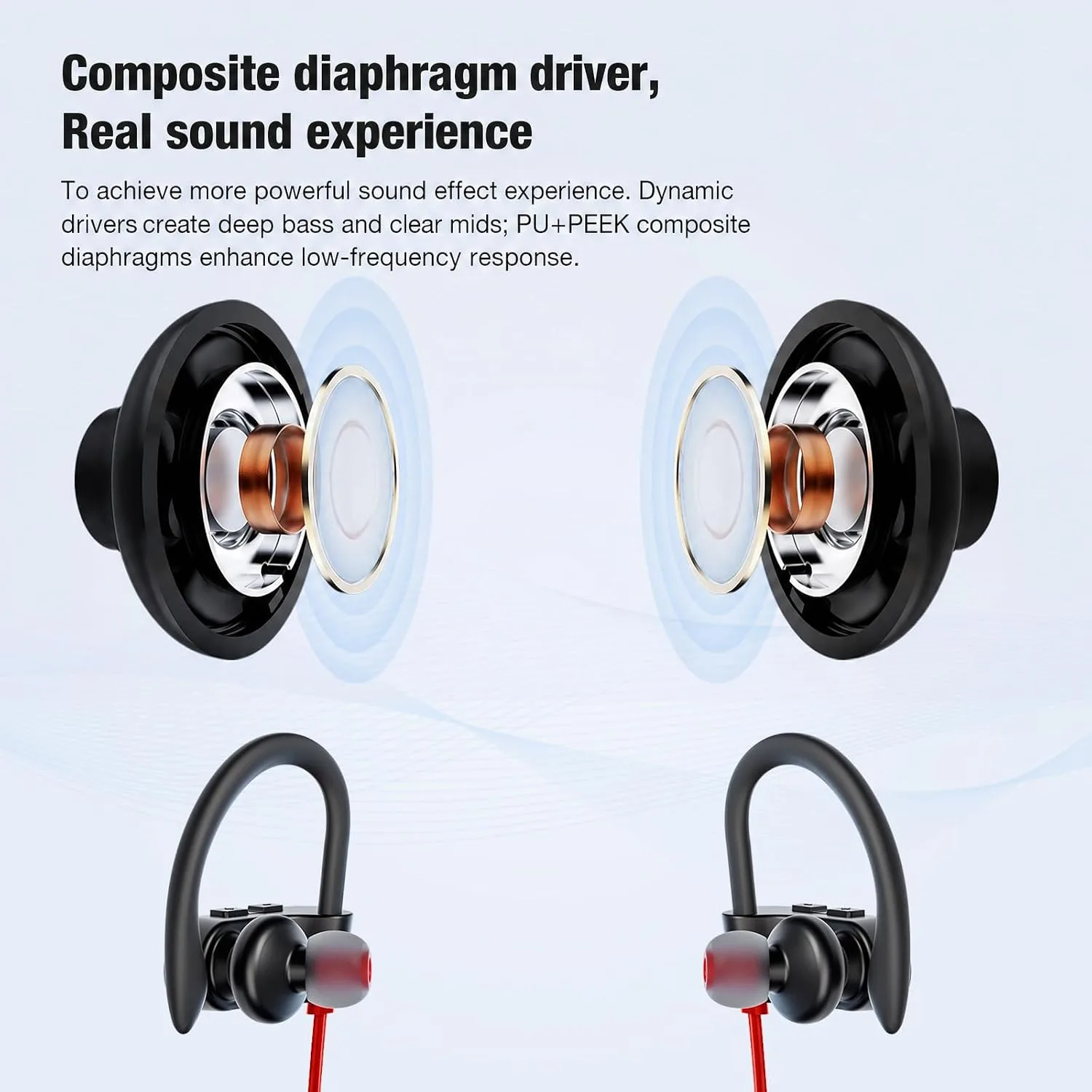 JOYWISE Bluetooth Headphones Wireless Earbuds 16H Playtime Wireless Headphones IPX7 Waterproof Bluetooth 5.3 Running Ear Buds with Mic Stereo in Ear Earphones Sound Isolation for Workout, Sports Red