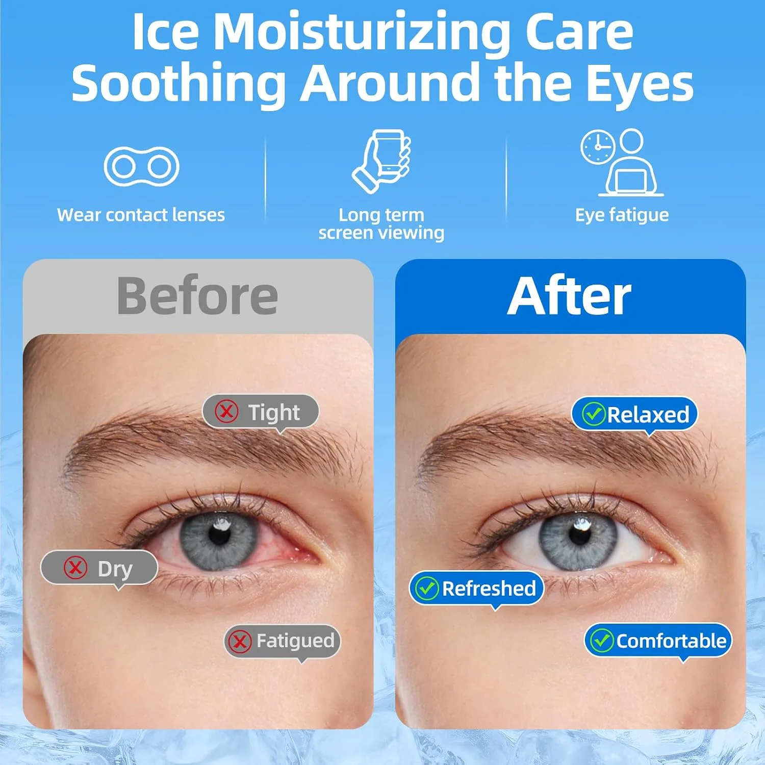 10PCS Self Cooling Eye Mask, Cold Eye Mask - Ice Mask for Eyes，Disposable Cold Compress for Eyes Soothes Puffiness, Gel Eye Mask for Dark Circles, Ideal for Self‑Care, Travel