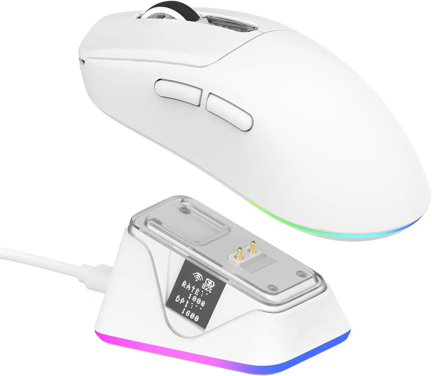 Mouse Gamer Epomaker NEX Lite inalámbrico con pantallas y base de carga RGB