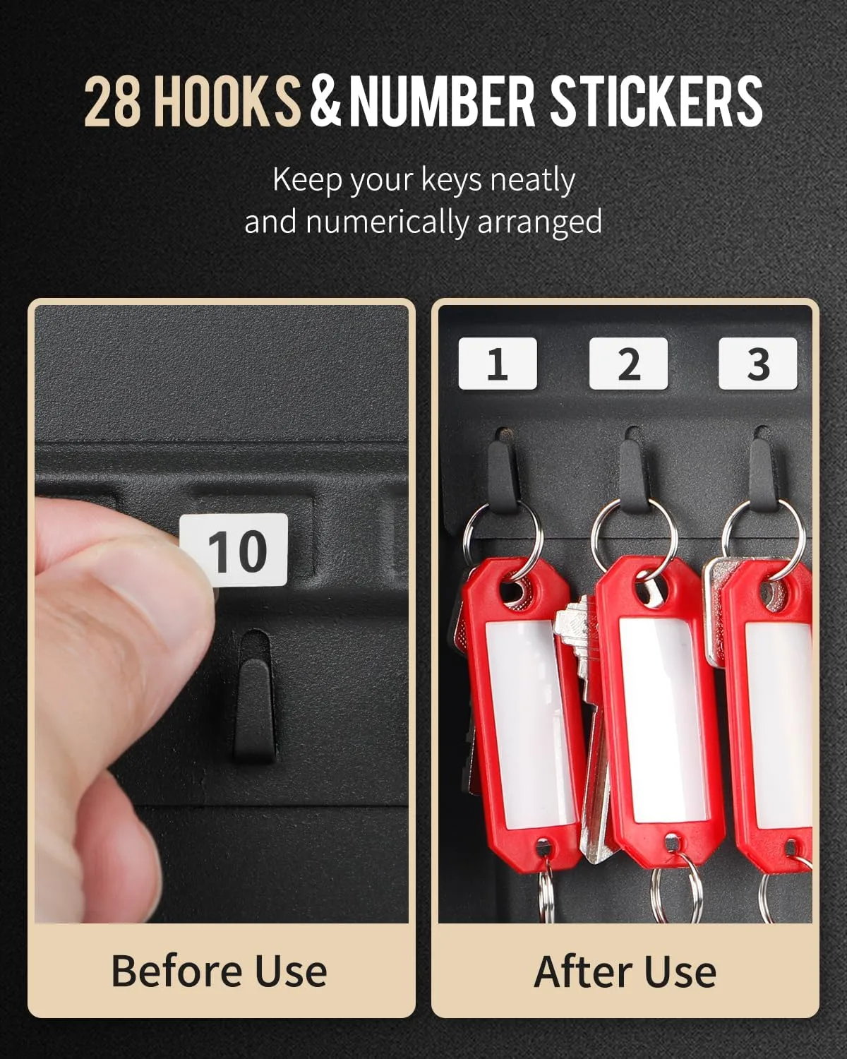 Uniclife 28-Key Steel Key Cabinet, Black Key Box with Combination Lock