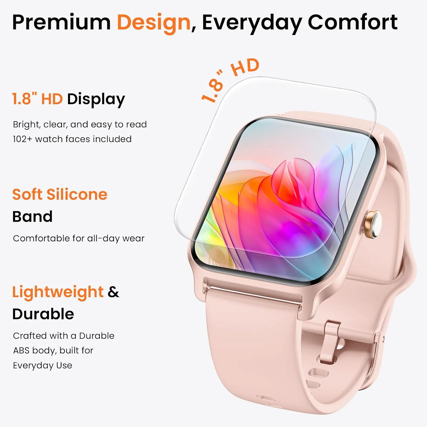 Fitpolo Smart Watch for Women Android & iPhone, Alexa Built-in [1.8" HD Screen] IP68 Waterproof Fitness Watch with Bluetooth Call (Answer/Make), Heart Rate/Sleep/SpO2 Monitor, 105 Sports Trackers