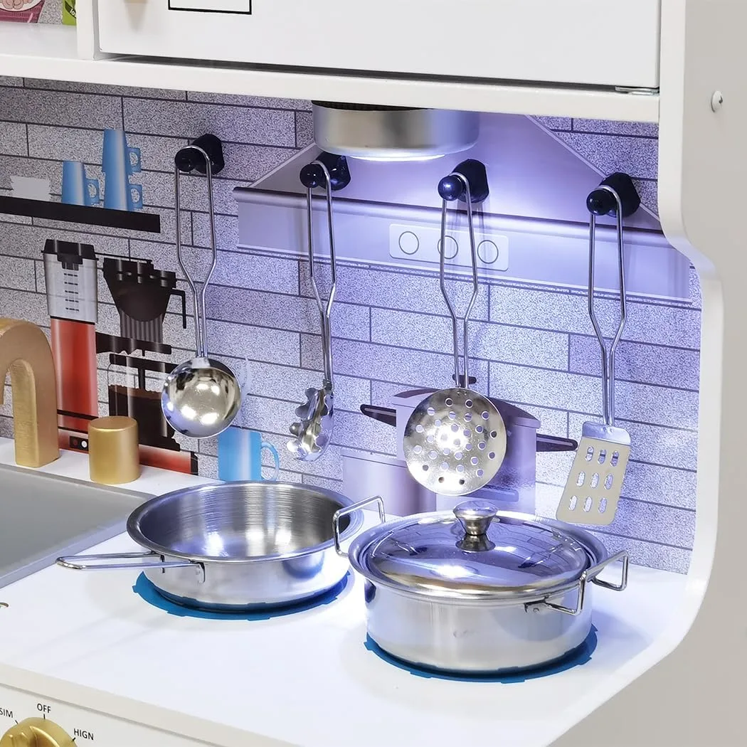 Kids Children Pretend Toy for Babies, Kitchen Playset & Play Kitchen Toy Set with Light, Sink with Faucet, Oven, Microwave, Kitchenware Set Accessories for Ages 3-8 Girls Boys