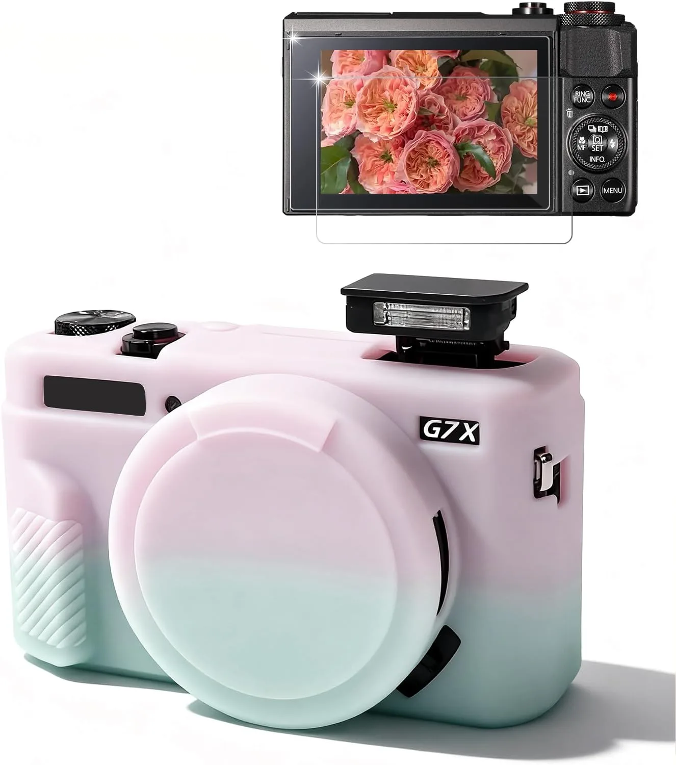 Camera Case for Canon G7X Mark II / G7X II - Jelly Pink Green