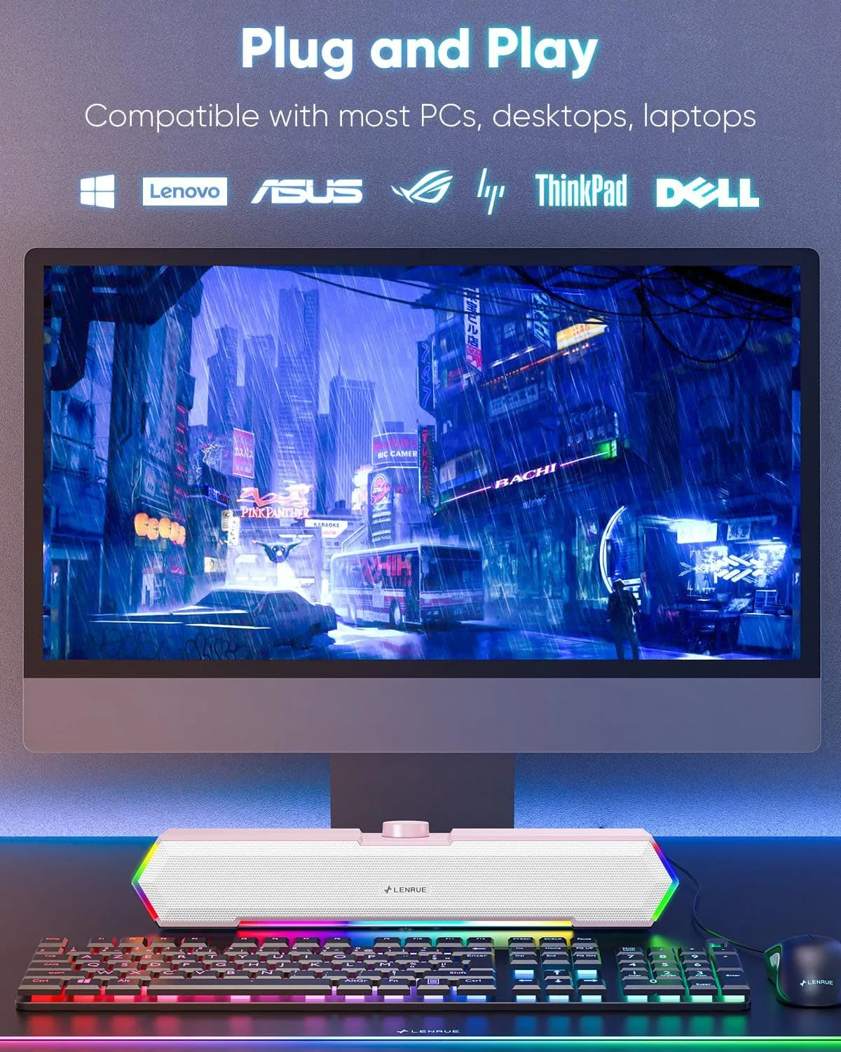 LENRUE G11 Computer Speakers for Desktop, Touch Lights PC Speakers with Surge Clear Sound, USB C/USB Powered, AUX Audio for Computer Desktop PC Laptop Desk (Light Pink)