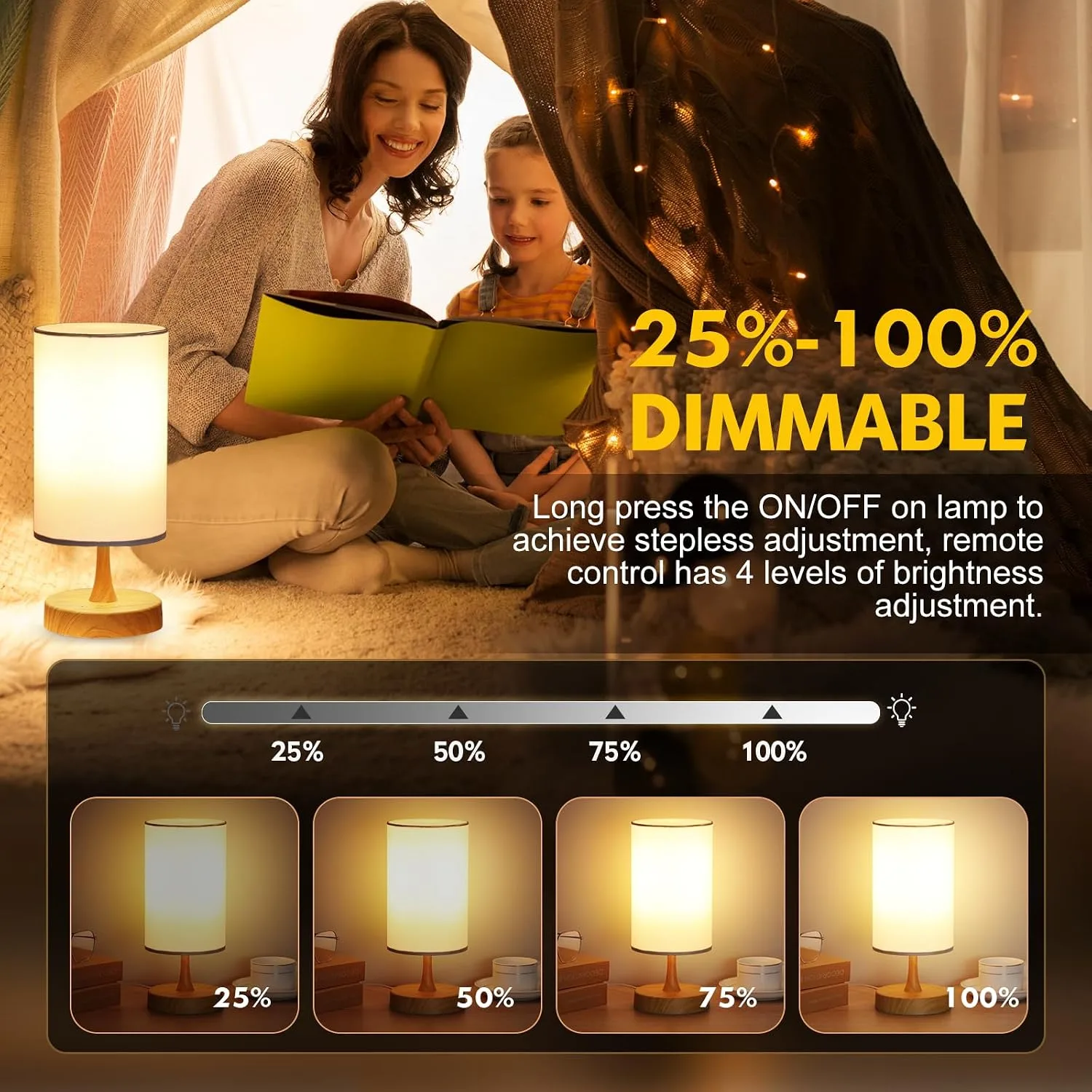 Caromolly Light Therapy Lamp, 10000 Lux Light with Remote Control, 3 Color Temperature & 4 Brightness Level & Timer, Daylight Lamp for Home, Office, Decoration(Wood Base White Shade)