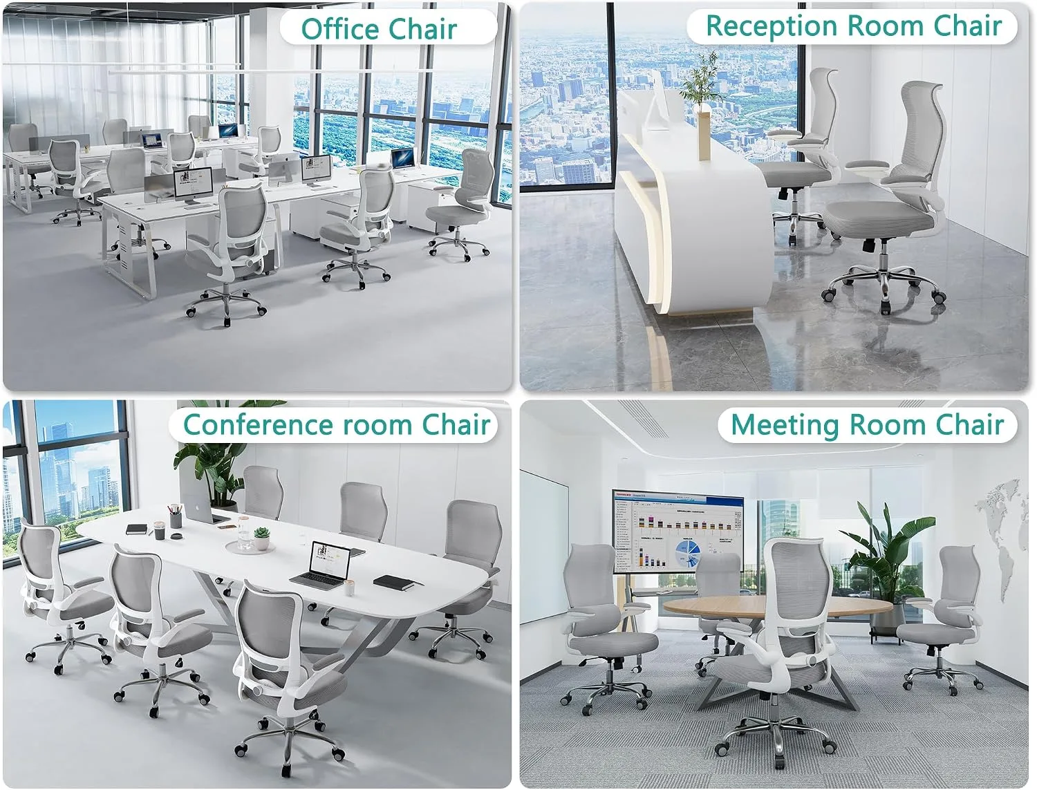 TRALT Office Chair Ergonomic Desk Chair with Lumbar Support White Grey, 1