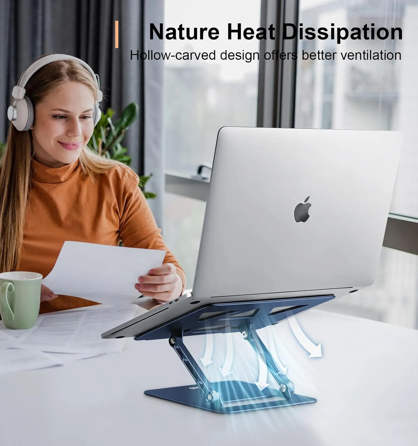 Aoviho Adjustable Laptop Stand for Desk,Portable Laptop Stand Holder and Riser,Foldable Aluminum Notebook Computer Stands for MacBook Air Pro HP Lenovo Dell Samsung Chromebook, 10-15.6 inch,Navy Blue