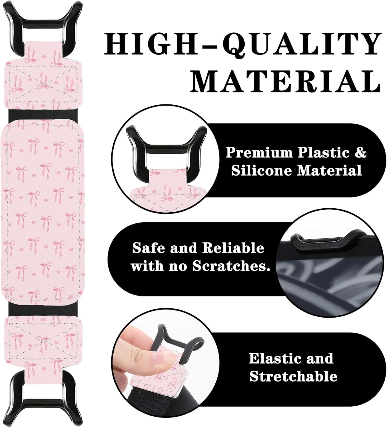 Finger Grip Holder for Kindle - Hand Strap for 6-7.5" Paperwhite 12th/11th Generation/Kobo/Lenovo/Sony Ereaders E-Book Tablet Colorsoft Lightweight Secure Pink Bow Accessories for Reading