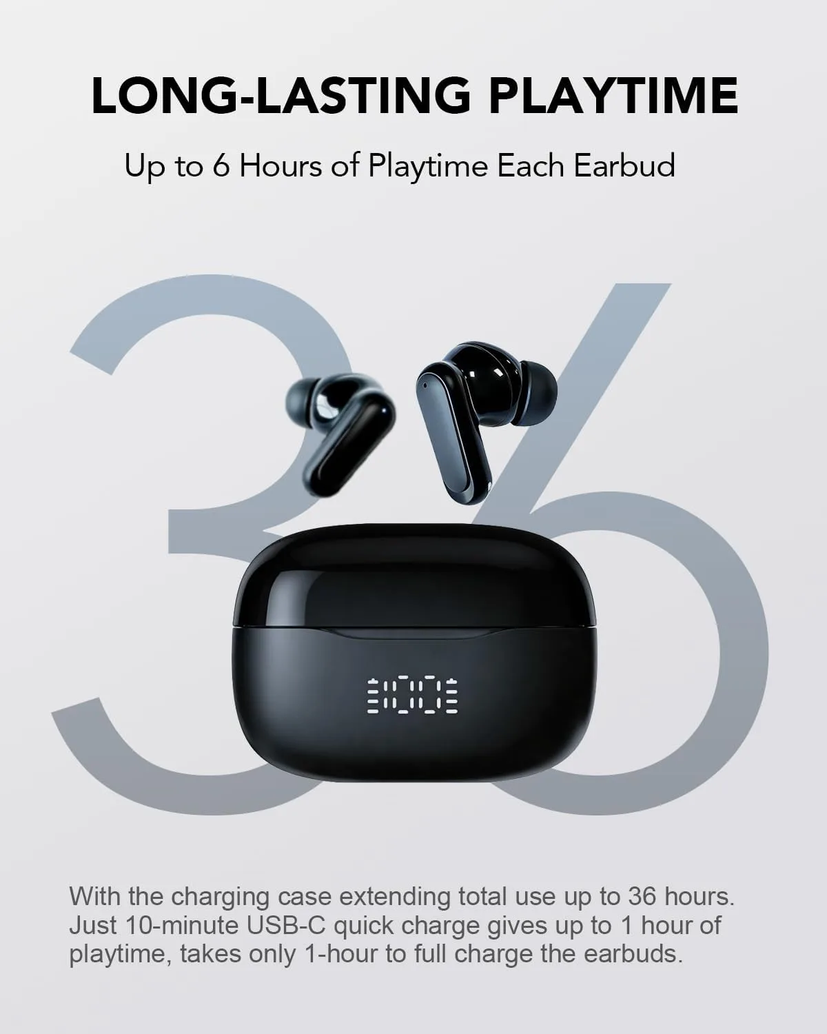 T8 Wireless Ear Buds Bluetooth Headphones with Mic, LED Power Display Deep Bass Wireless Earbuds, Ergonomic in-Ear Headphones Wireless Comfortable Secure Fit, 36H Playtime Fast Charging