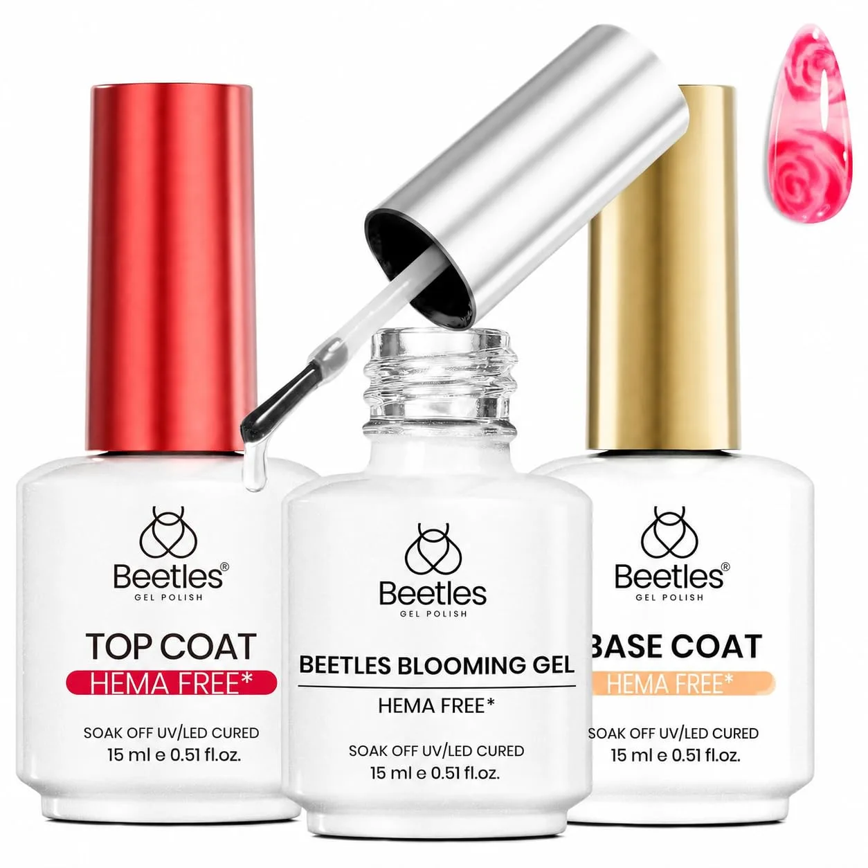 Beetles HEMA Free Blooming Gel & Base Top Coat Set 3PCS 15ml