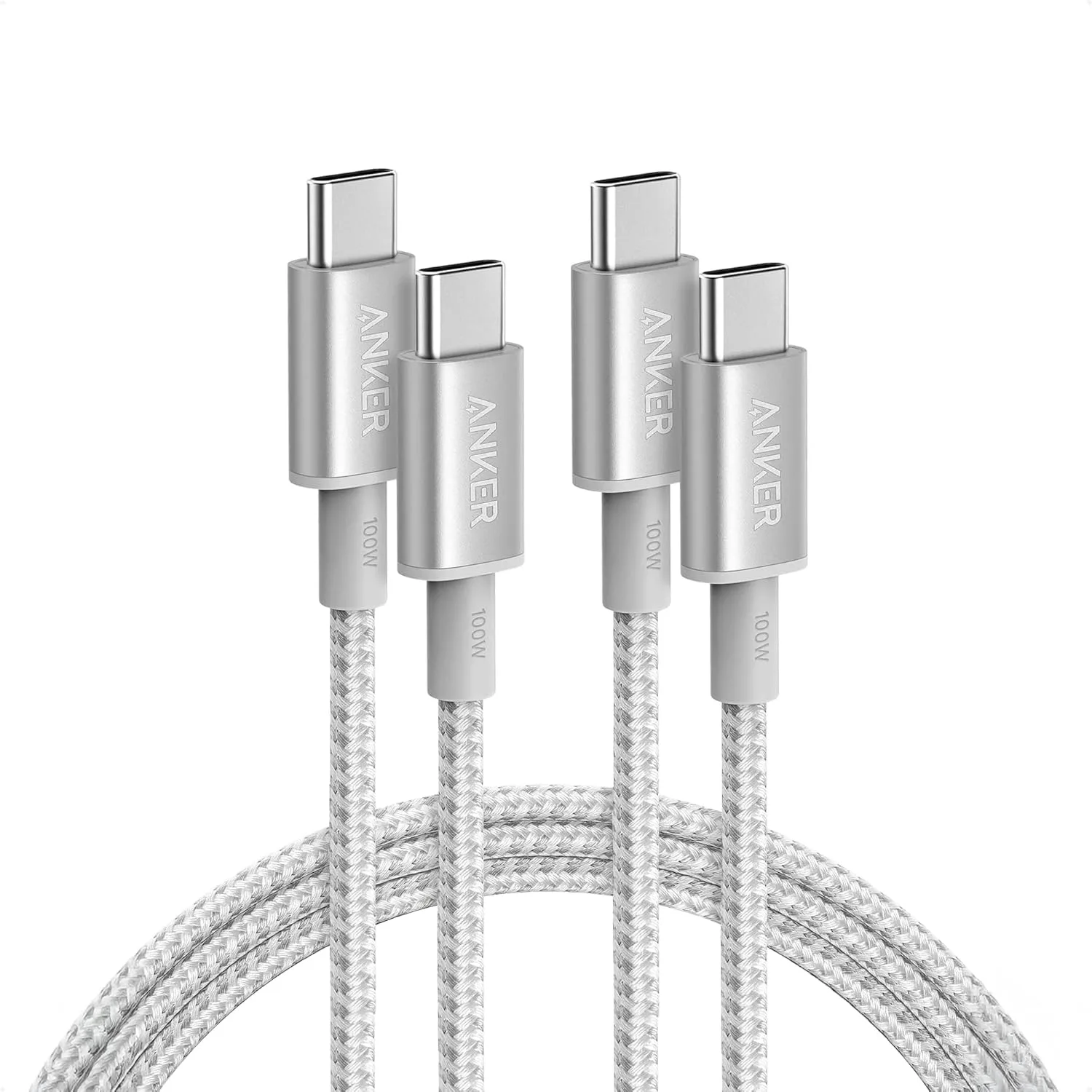 Anker USB C to USB C Cable, 100W Fast Charging Cable (2-Pack, 6 ft, Silver)