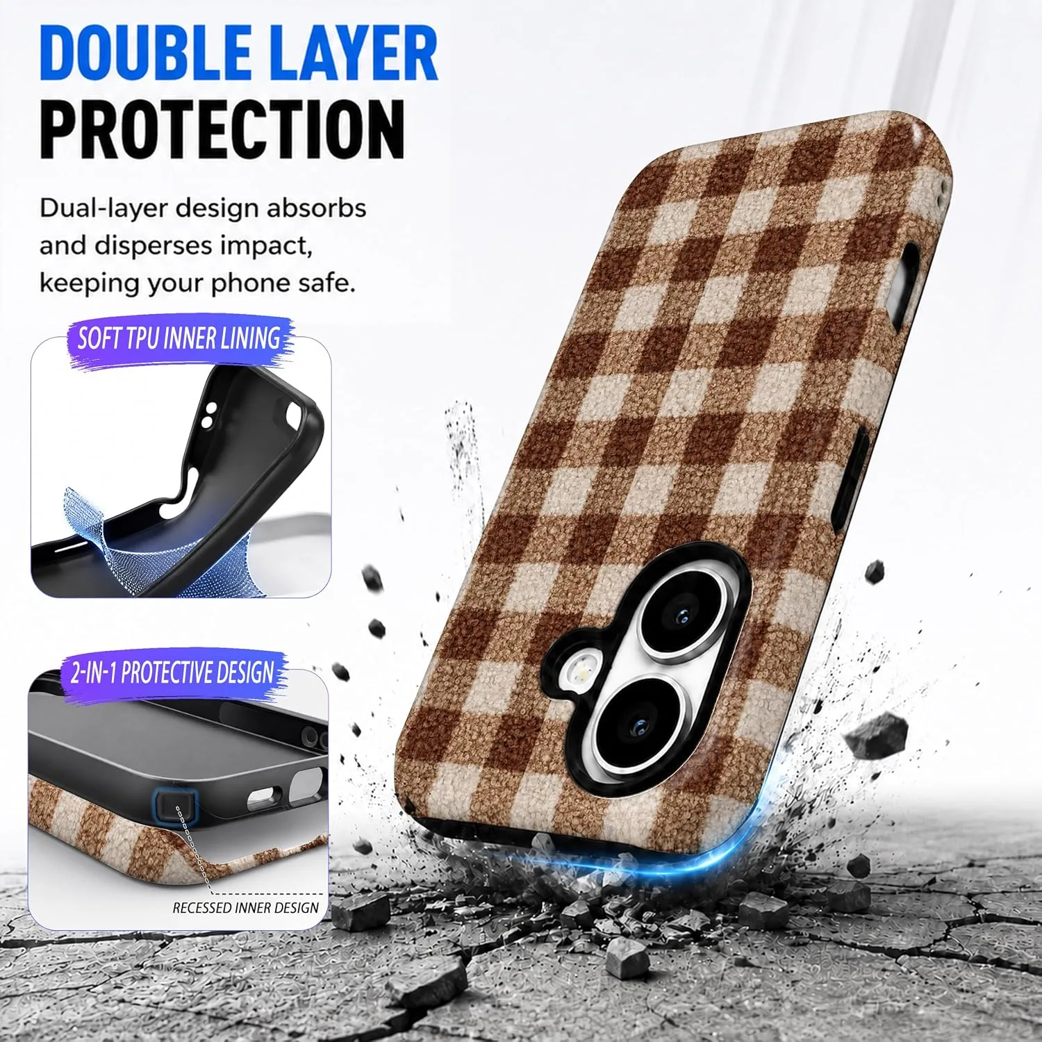 Magnetic for iPhone 17 Winter Chic Fall Brown Gingham Phone Case