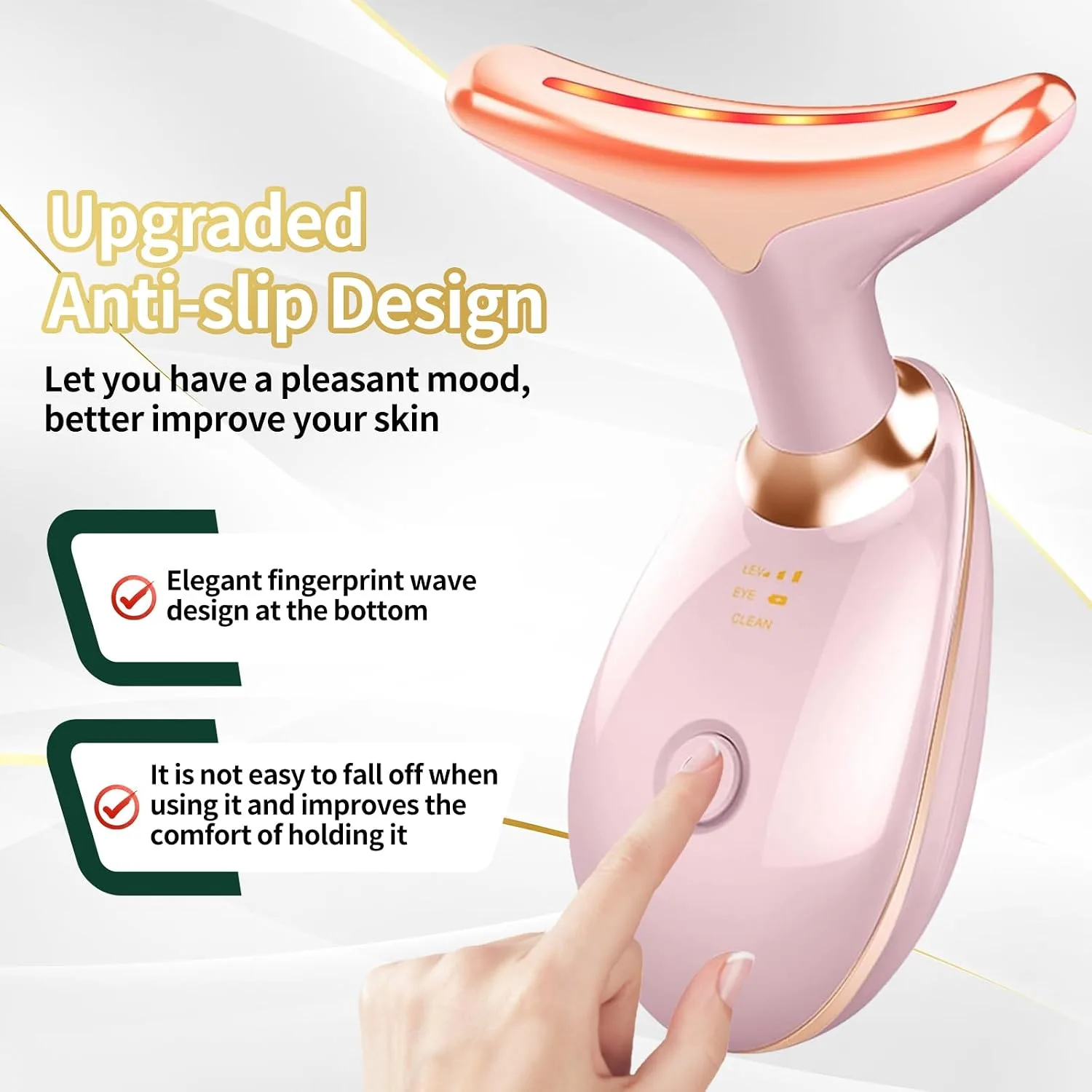 Face Light Therapy Device, Based on Triple Action LED, Thermal, and Vibration Technologies, Face and Neck Beauty Device with 7 Color LED for Home Use, Improve Skin(Glossy Pink)