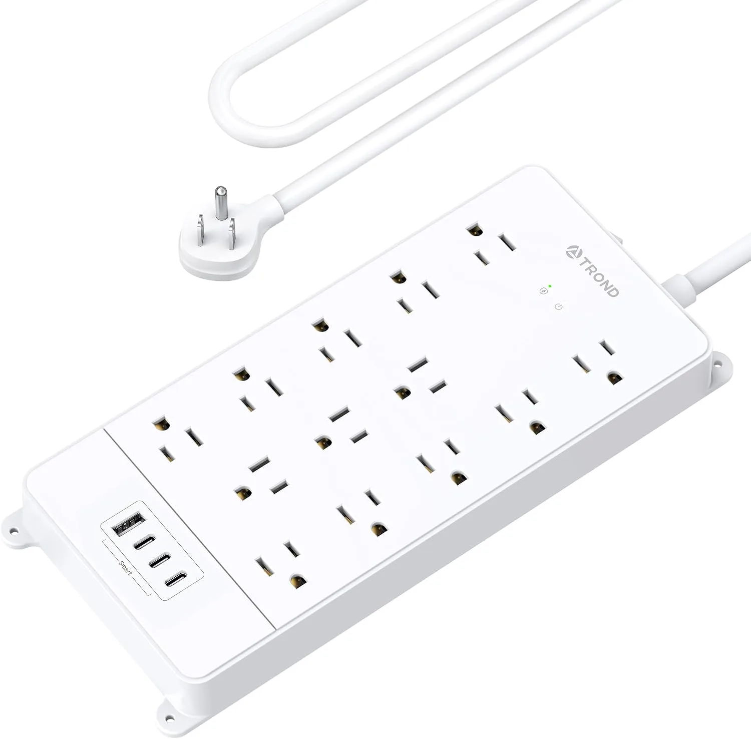 TROND Power Strip Surge Protector 5ft Cord, 4000J, 4 USB, ETL Listed, White