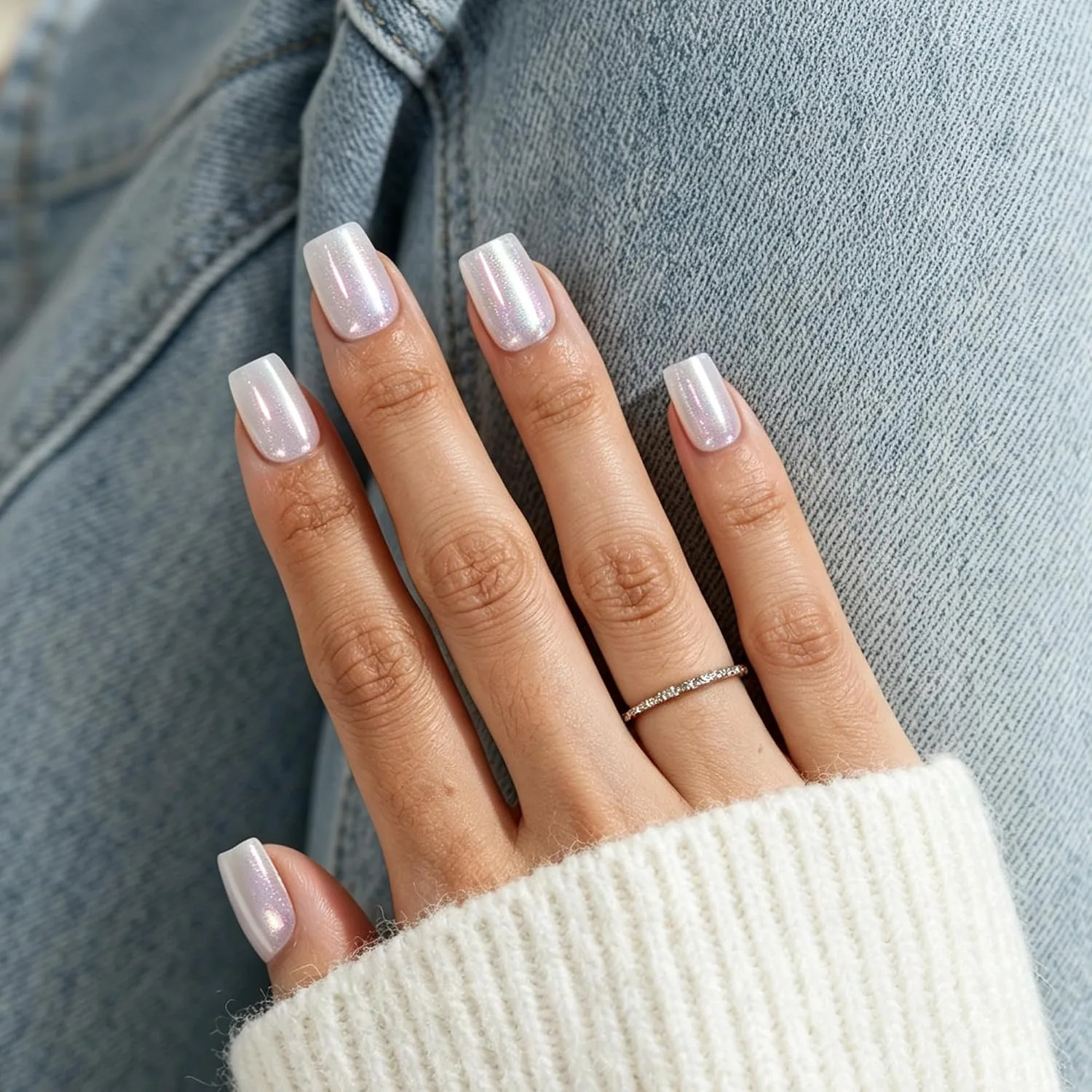 Beetles White Cat Eye Press On Nails, Short Square, 30 PCS