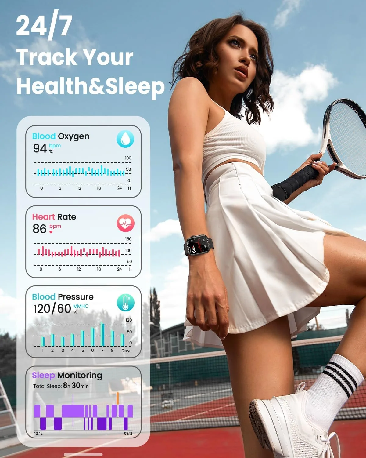 Smart Watches for Women Android& iPhone, 1000mAh Battery, 5ATM