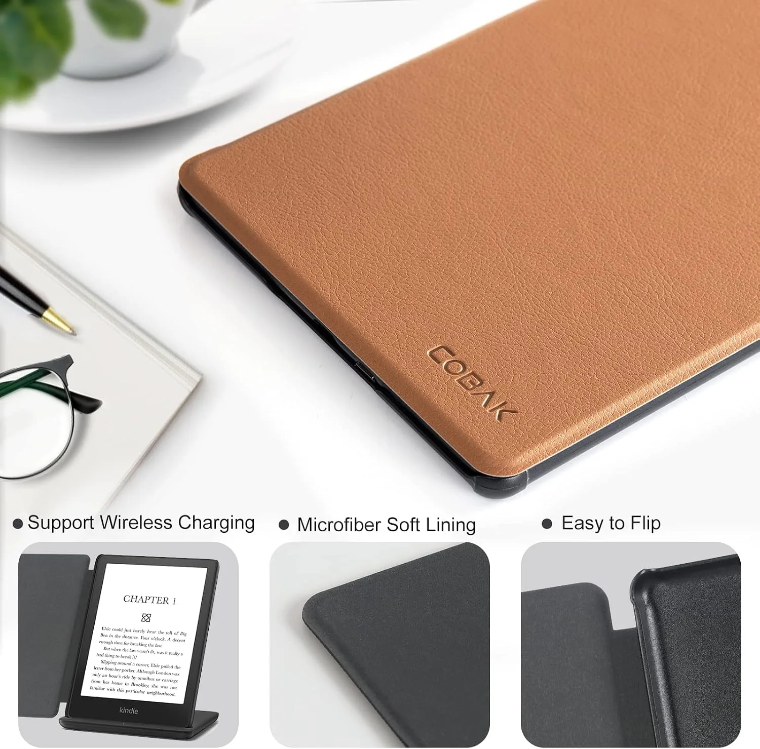 CoBak Case for All New 6 Inch E-Reader 2024 and 2022 (11 Generation) - PU Leather Smart Cover, Auto Sleep and Wake,Lychee Brown