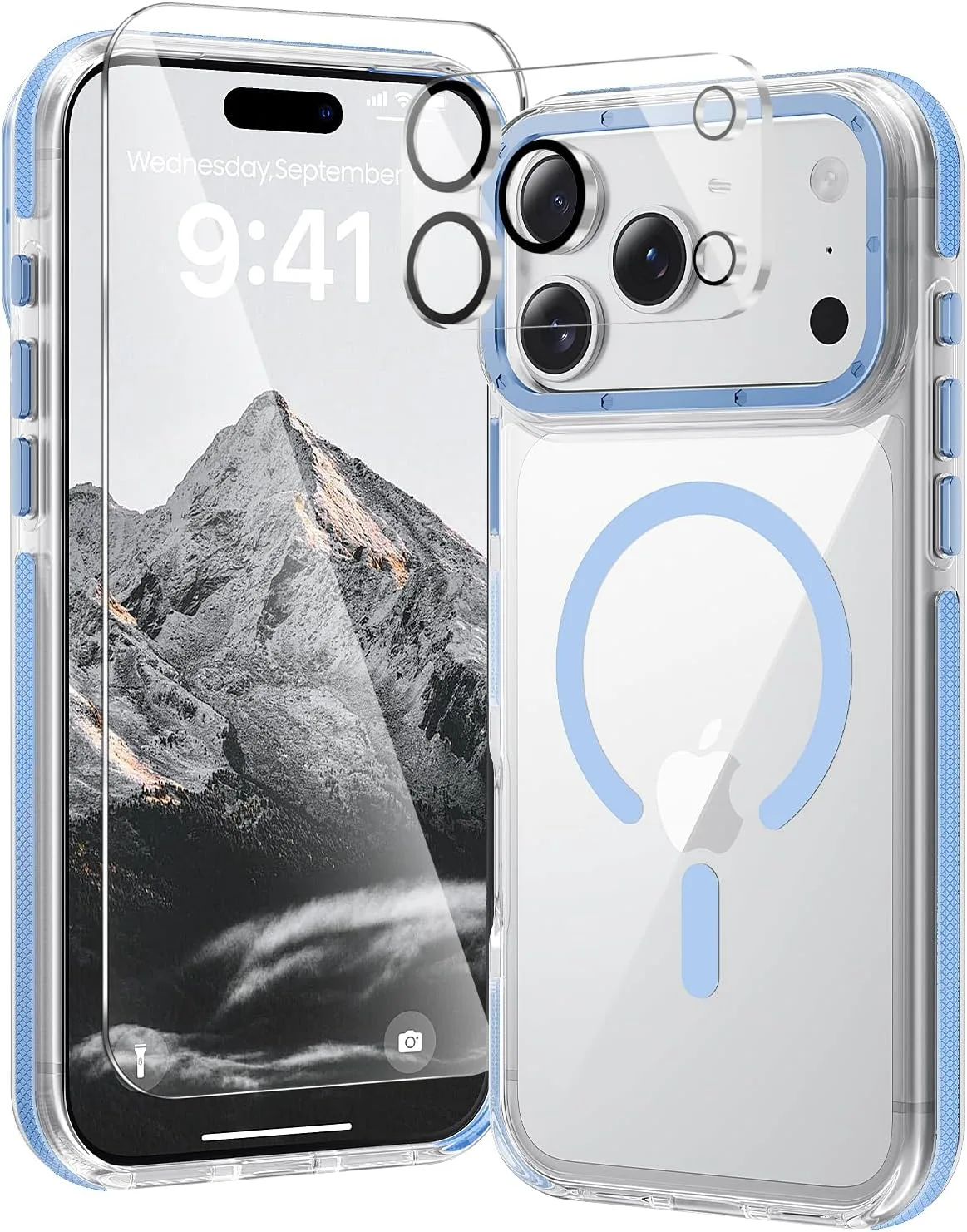 toushion 3-in-1 Clear Case for iPhone 17 Pro Max, Light Blue Shockproof