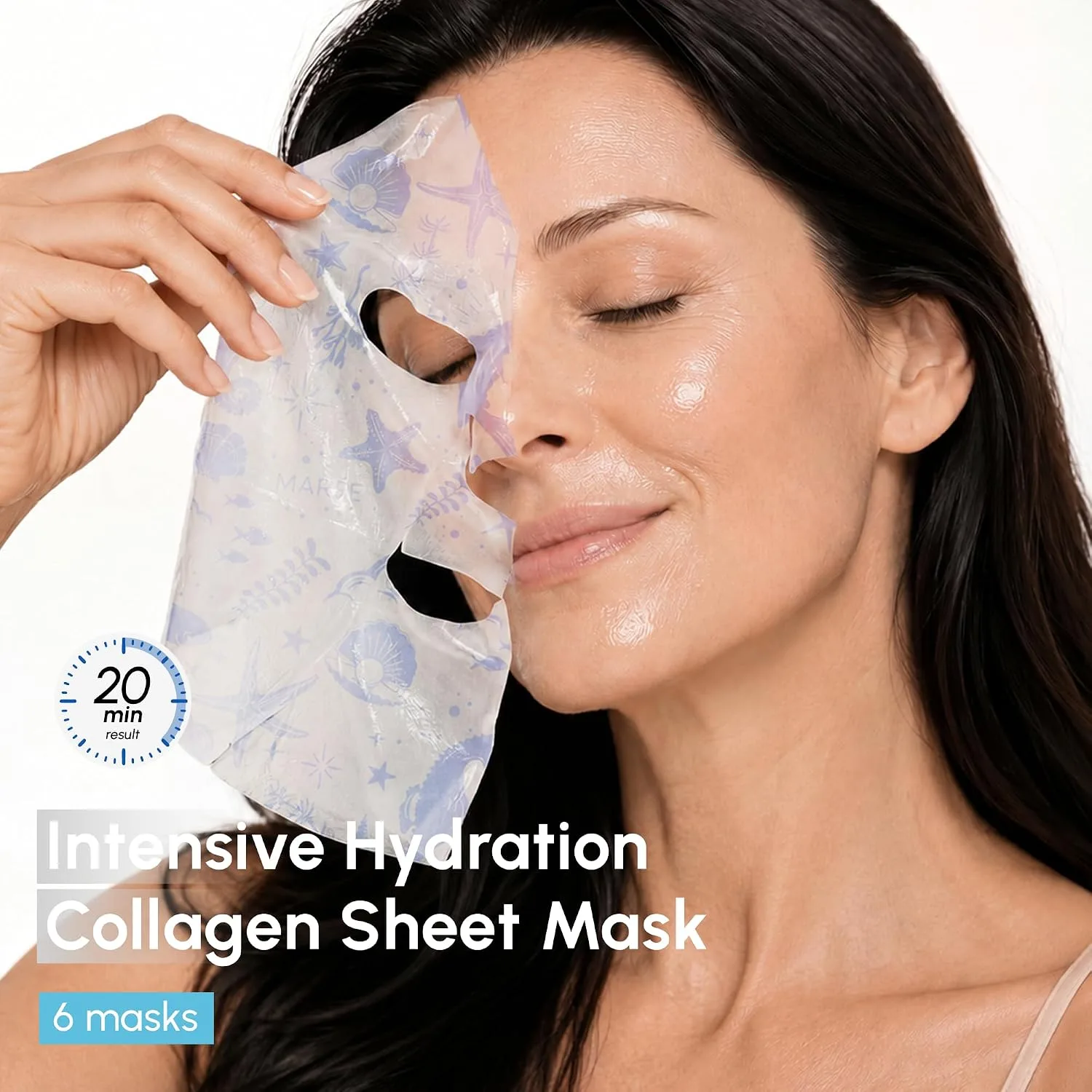 MAREE Collagen Face Masks Skincare Facial Mask with Centella Asiatica 6 Ct