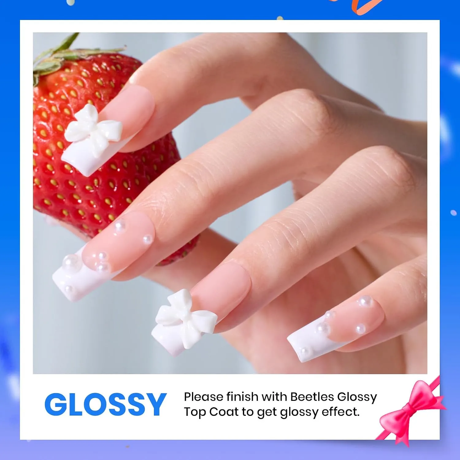 Beetles 3Pcs 15ml White Gel Nail Polish and No Wipe Gel Top Coat and Base Coat Set, Soak Off UV Lamp and Glossy Long Lasting French Manicure Art Design Kit (Pack of 2)