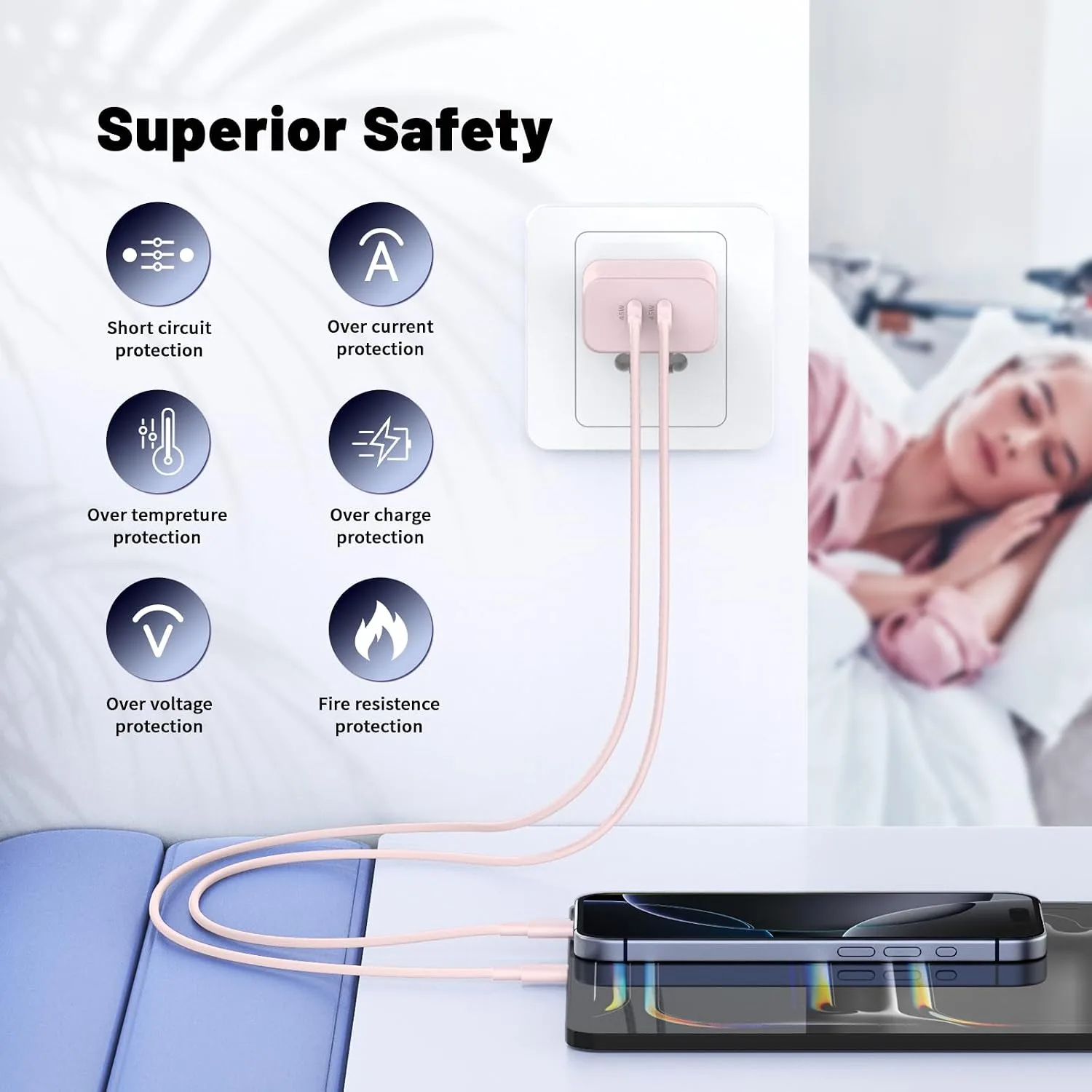 QZIIW iPhone 18 17 16 Pro Max Fast Charger,45W Dual Port USB C Fast Charger