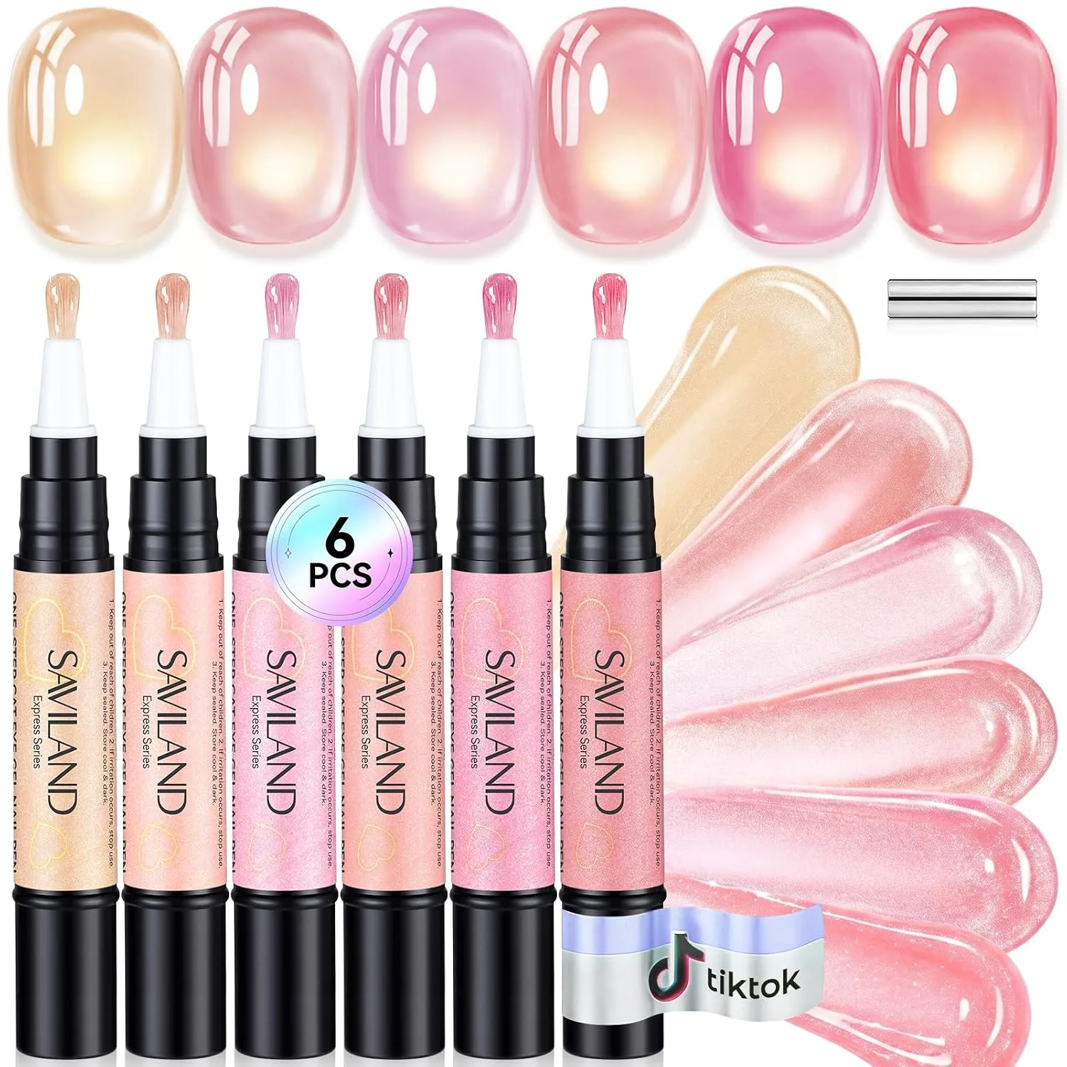 SAVILAND Cat Eye One Step Gel Nail Polish Pen, 5 in 1 One Step Gel 6 Colors