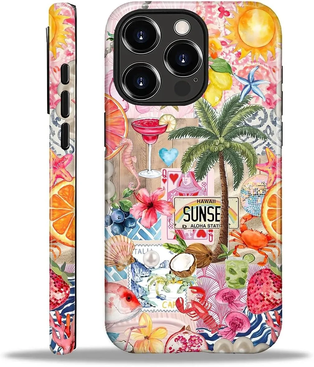 DAIZAG Case for iPhone 16 Pro,Mixed 2 Layer Design Shockproof Soft TPU Ddouble Protection Phone Case for iPhone 16 Pro-Aesthetic Summer Beach