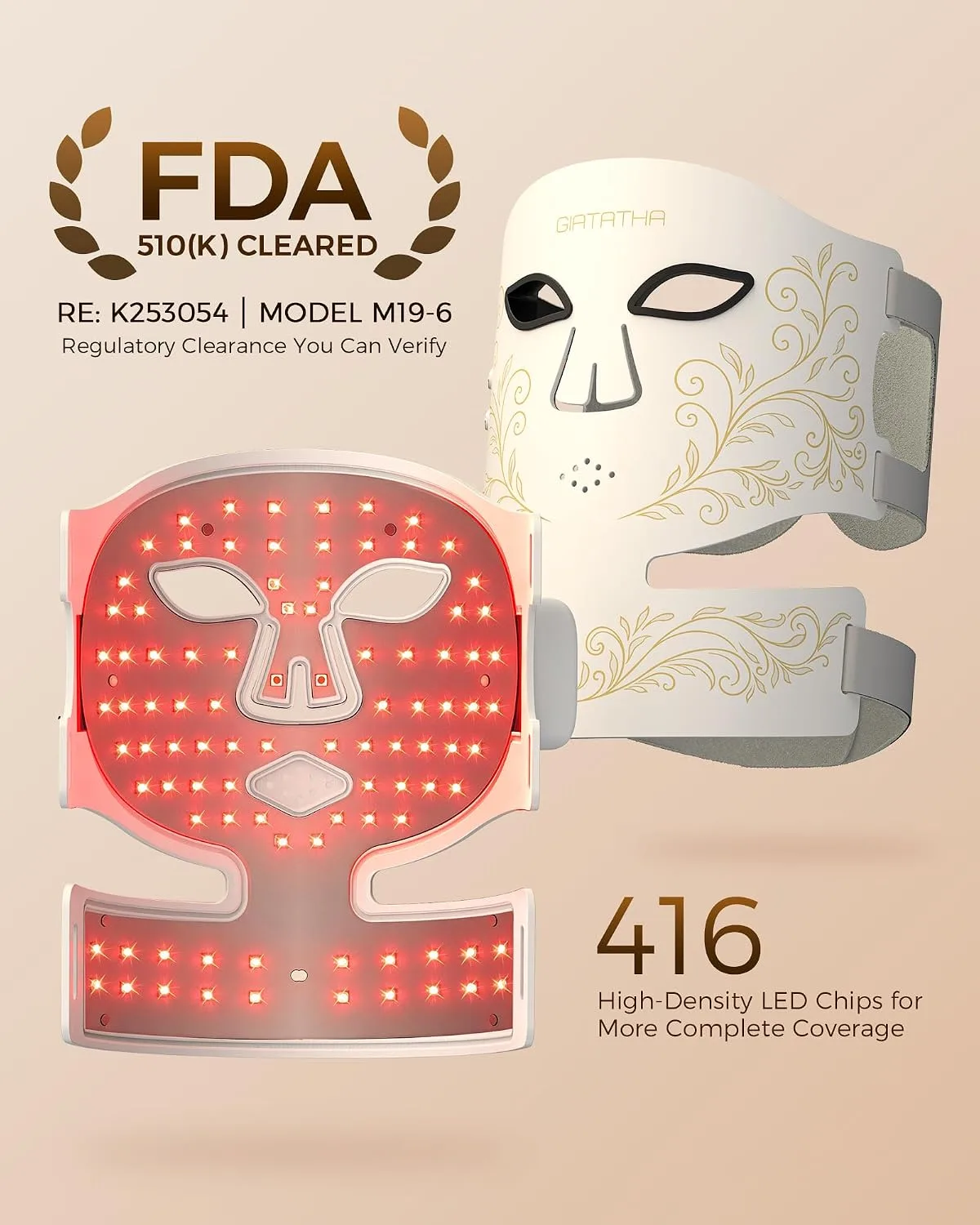Wireless Red Light Therapy Mask for Face & Neck, Red Blue, 416 LEDs
