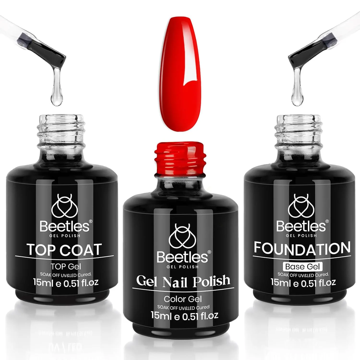 Beetles Red Gel Nail Polish Set 3Pcs 15ml – Cherry Red Soak Off UV/LED Gel