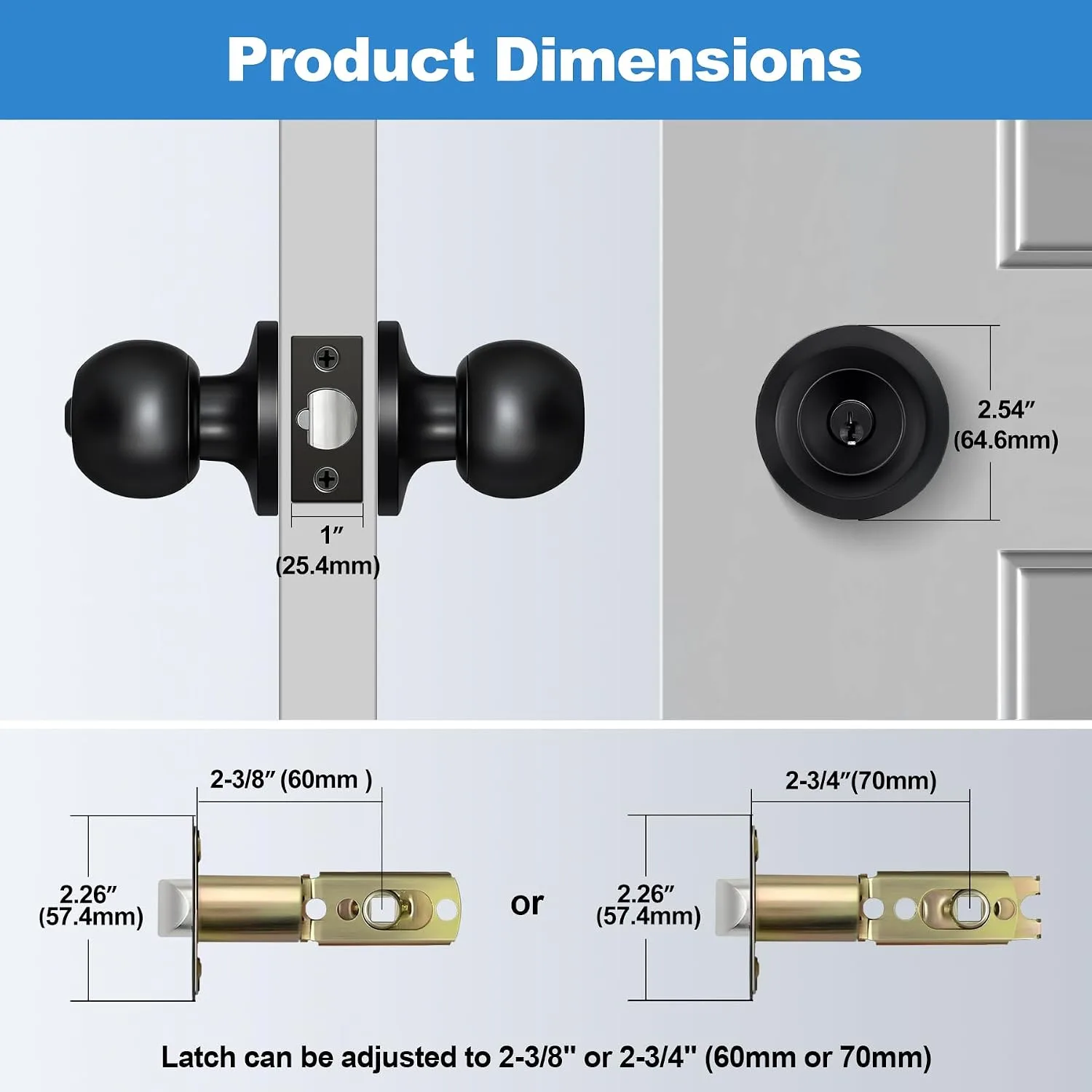 BESTTEN Keyed Entry Door Knob, Heavy Duty Entrance Door Lock, Matte Black