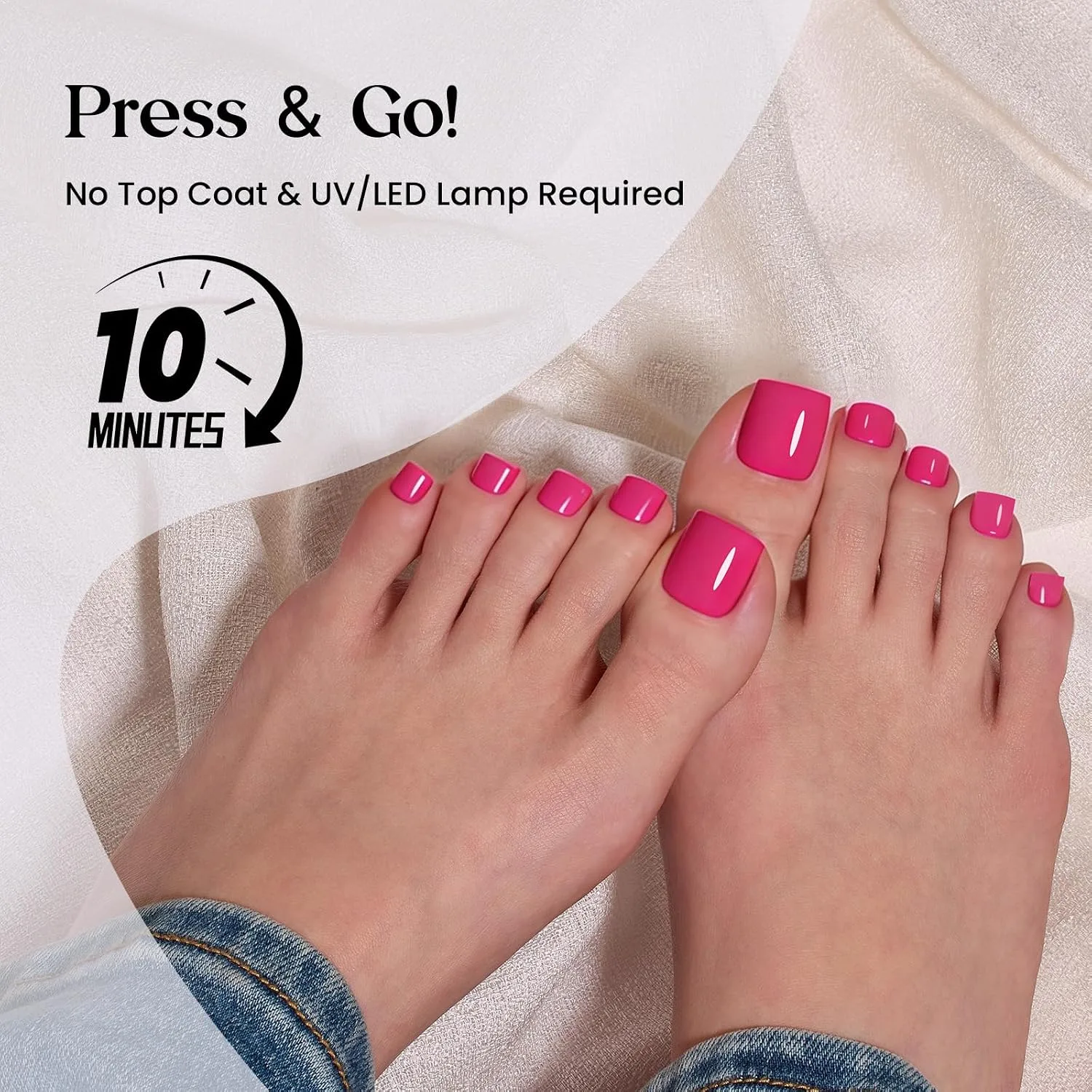 Beetles Press On Toenails - Berry Pie, Hot Pink Short Square 150 Pcs